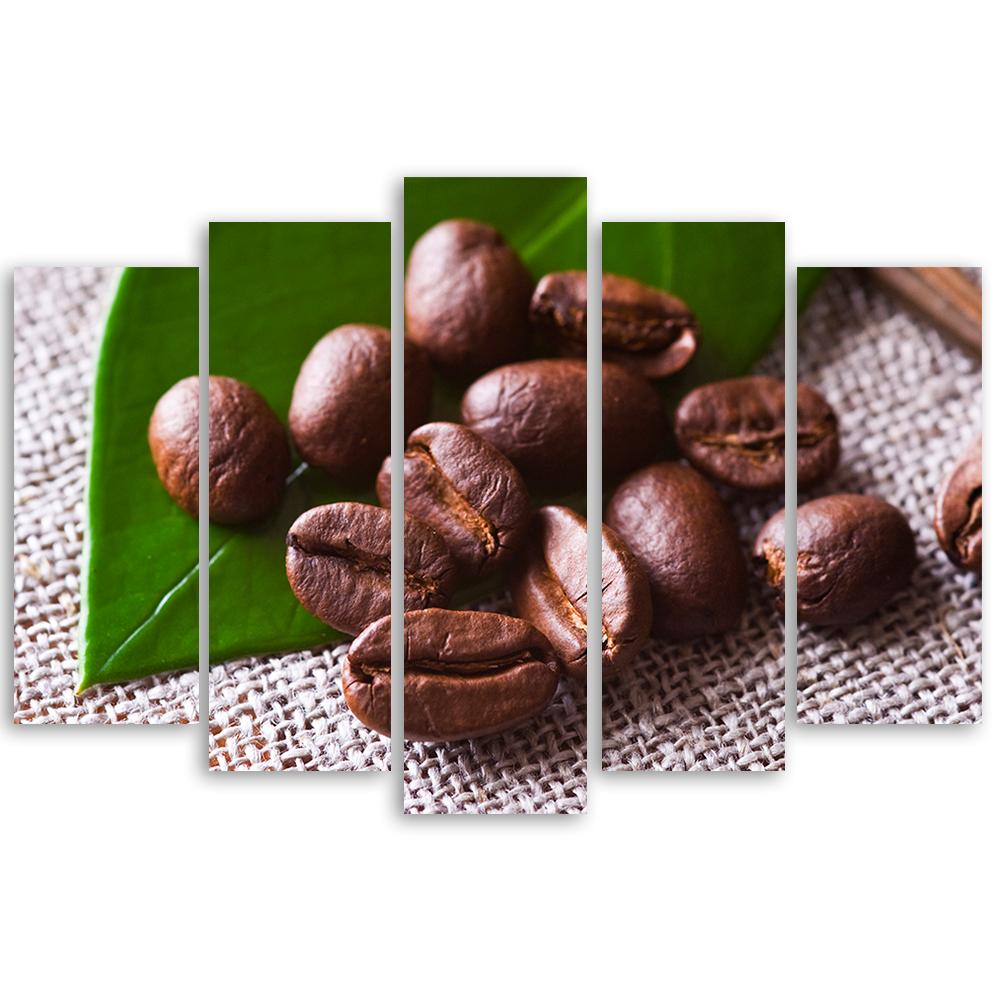 5-delige canvas print, koffiebonenblad