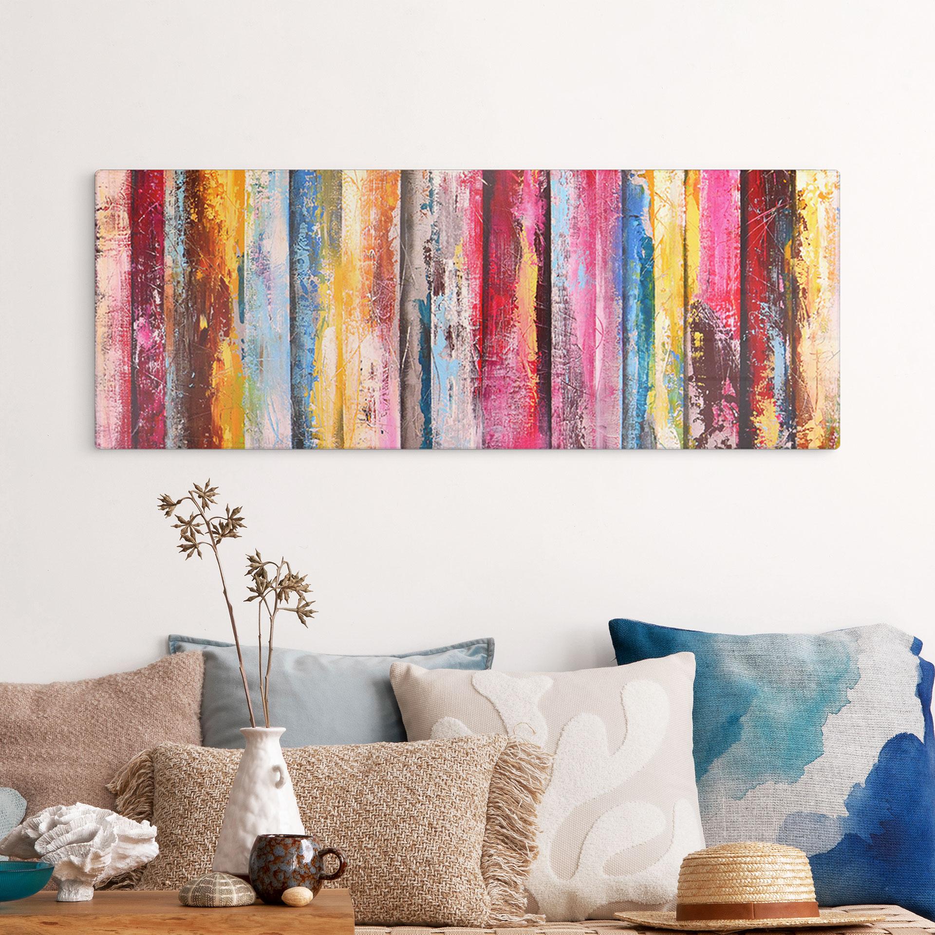 Glasbild Bunte Streifenmalerei - Fedrau - Panorama