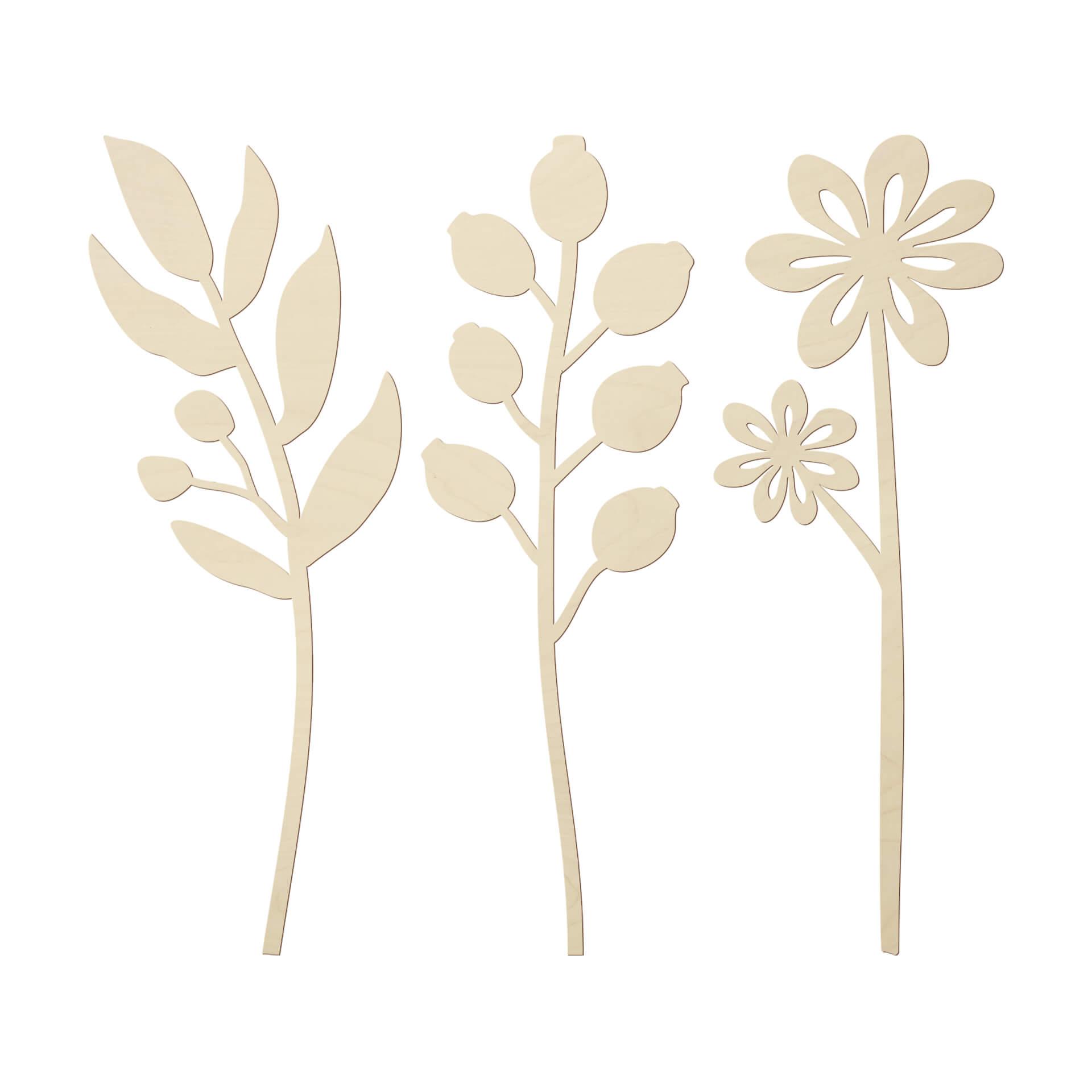 Ramo de flores de madera (3 piezas) - Álamo - Altura: 30 cm