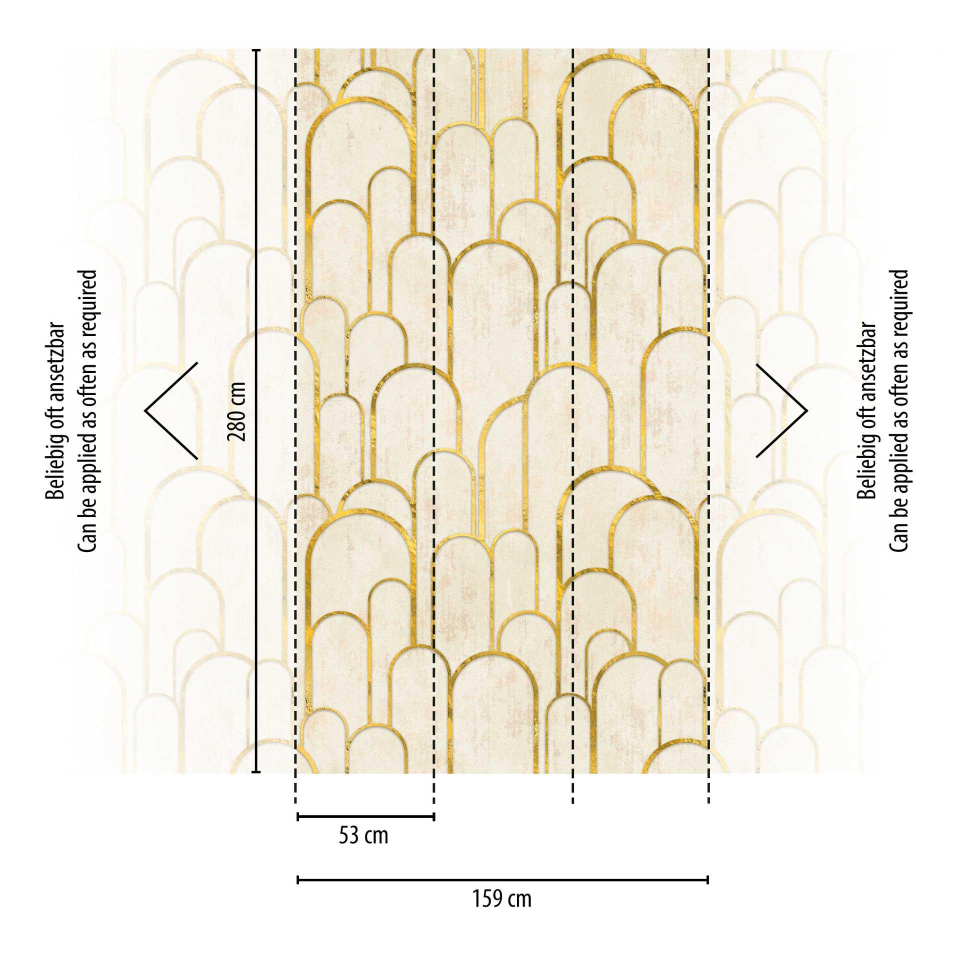 art deco behang met gouden elementen - vliesbehang vintage design - woonkamer behang