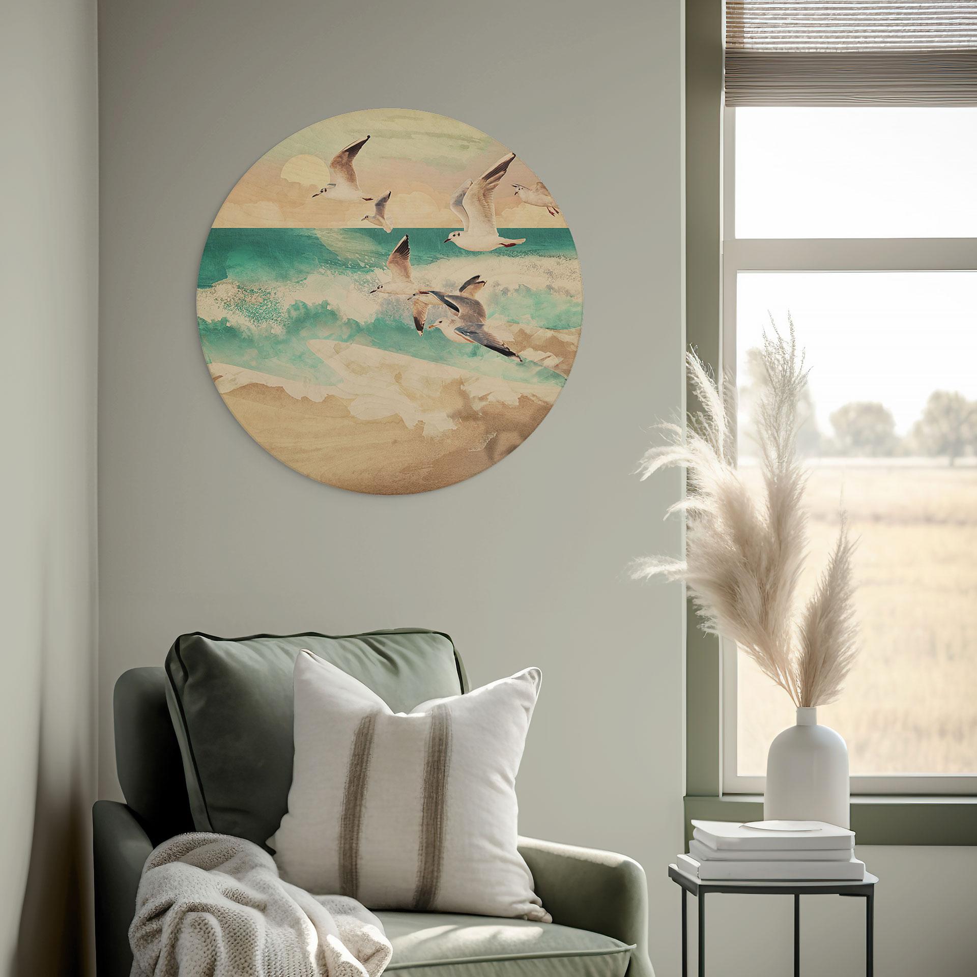 Væg cirkel træ Måger på stranden - SpaceFrog Designs