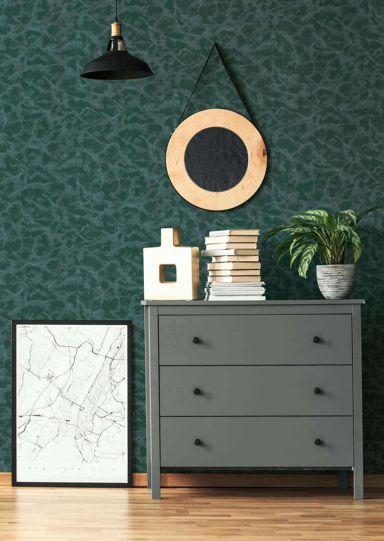 Vliesbehang marmerlook modern in groen