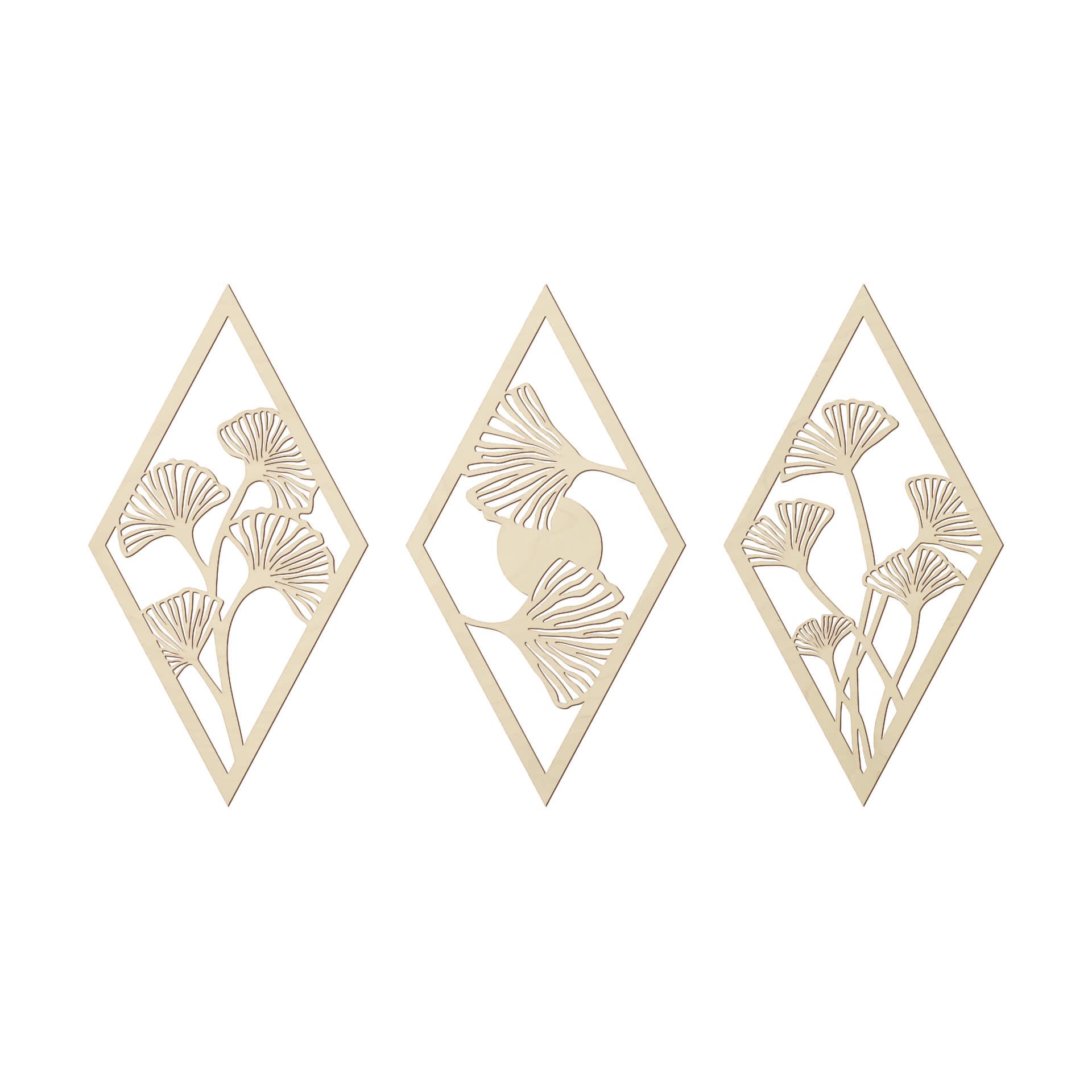Wanddecoratie Populierenhout Ginko Bladeren Set (3-delig)