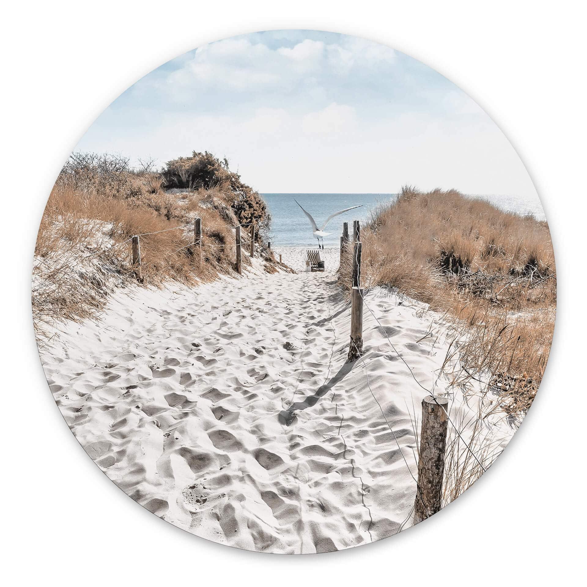 Tableau sur alu-Dibond rond L'attente de la plage