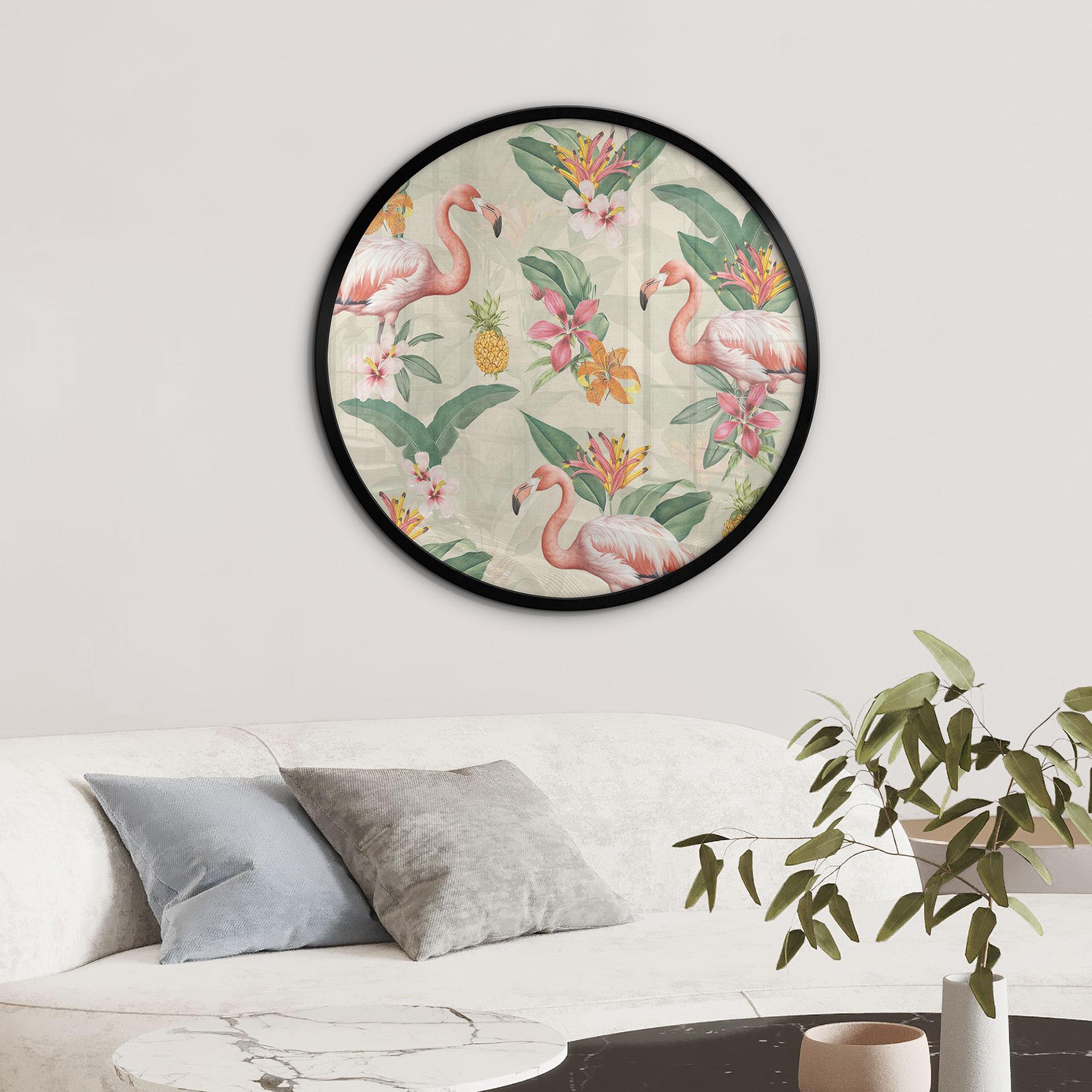 Plakat med flamingo og tropiske blade - Bloomery Decor - Round