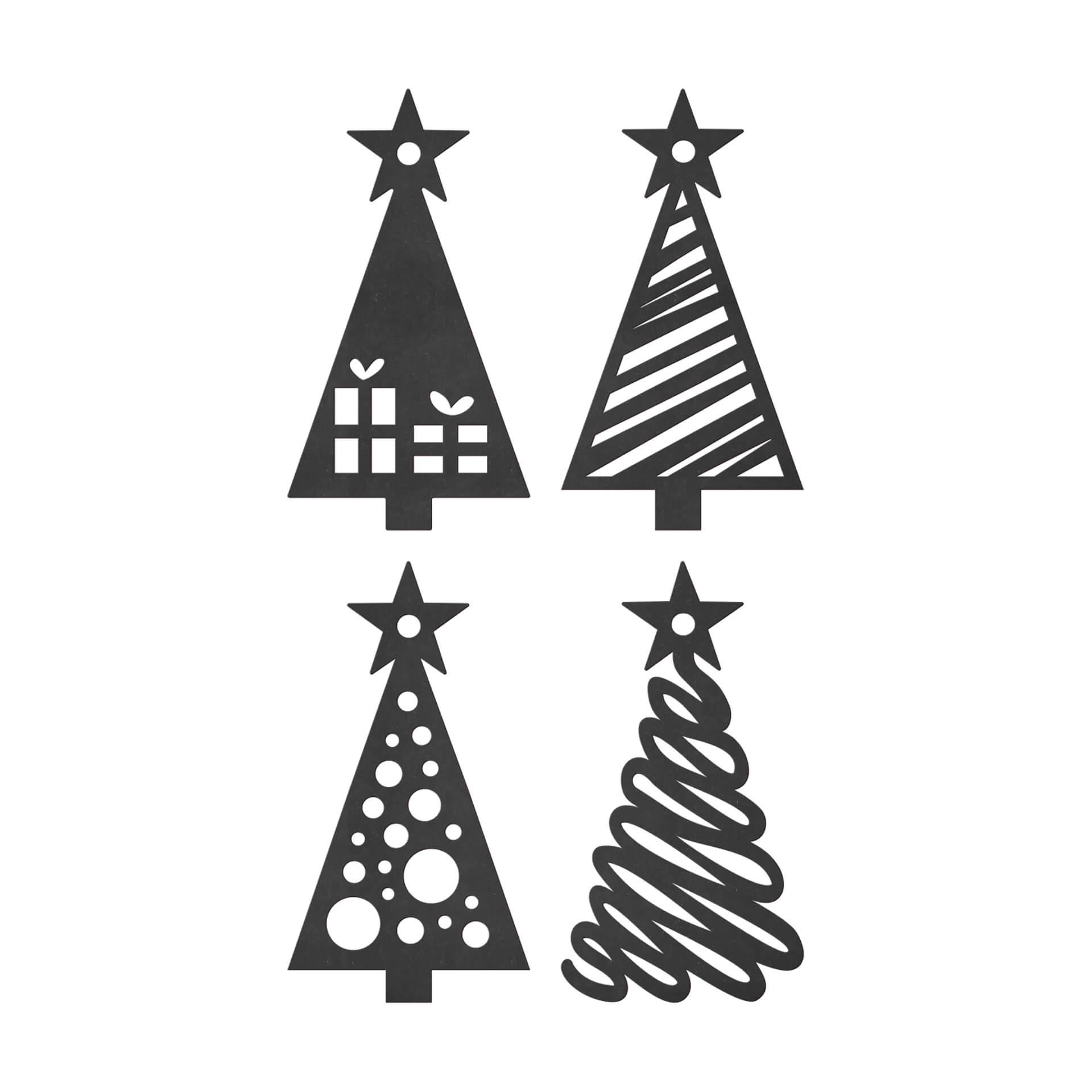 Decoración en madera - Árbol de Navidad con Muestra set de 4 - MDF - 6x10 cm c/u