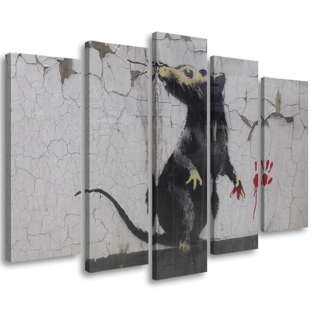 5 stykke lærredstryk Banksy Street Art Rat