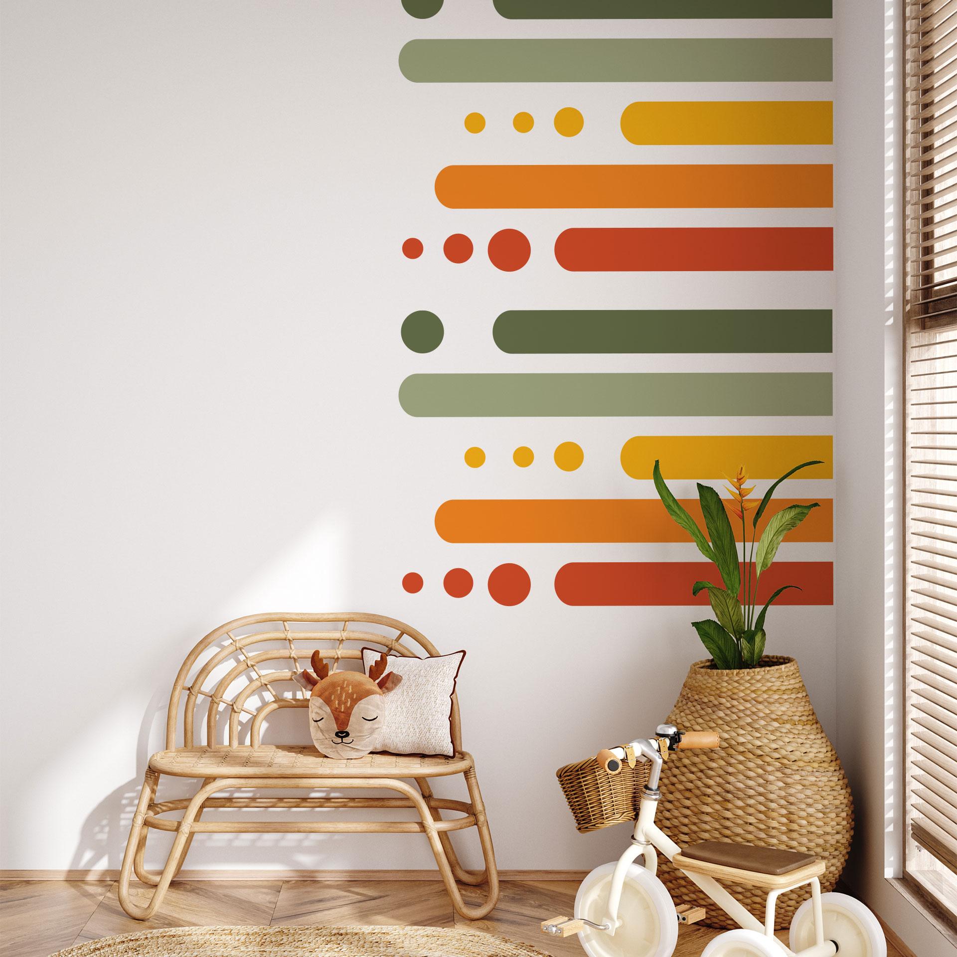 Wallsticker retro striber med prikker | regnbuefarver