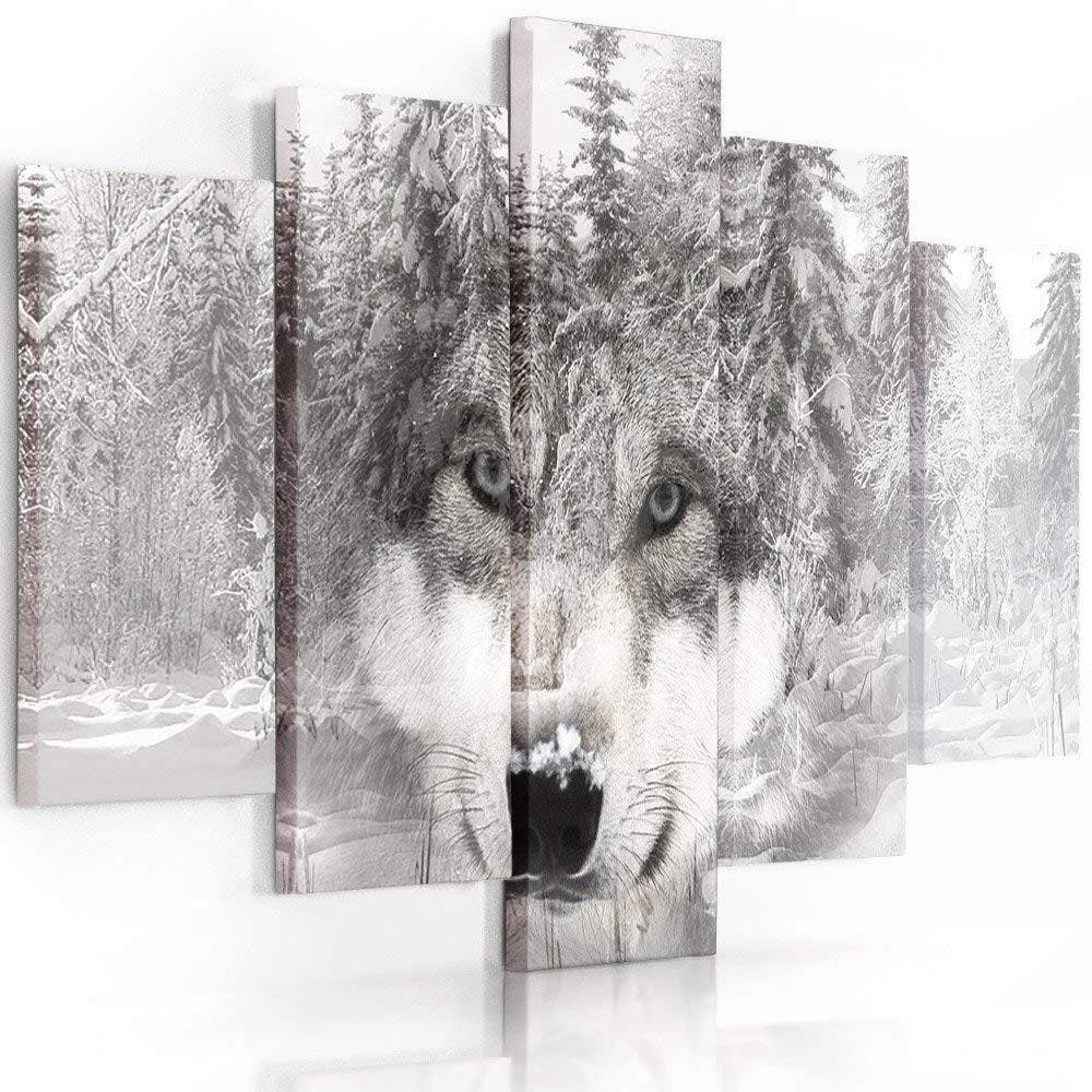 5 stykke lærredsprint, Wolf Forest Animal Grey