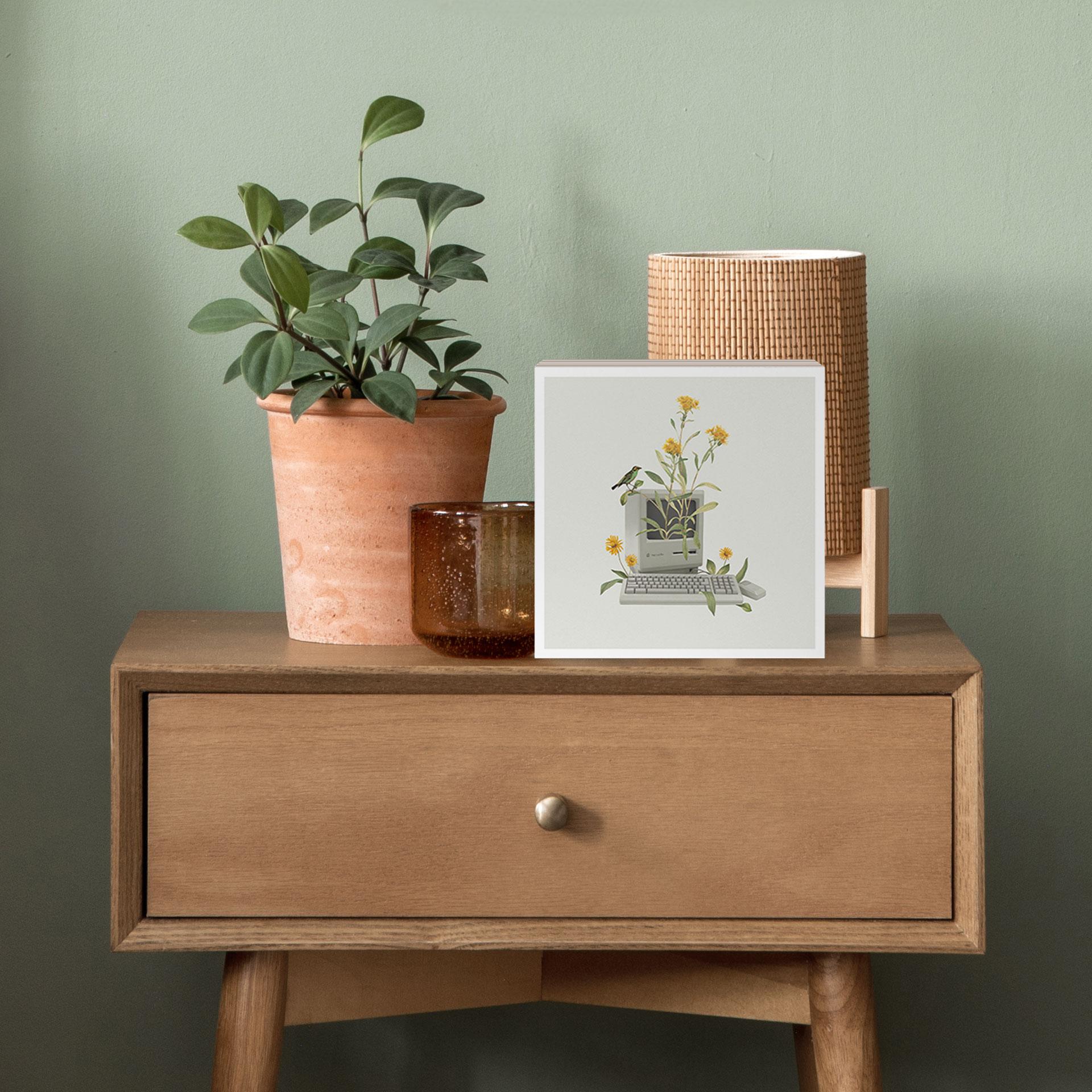 Holzbild zum Hinstellen - Vintage Botanik-Computer - Frida Floral Studio - 15x15 cm