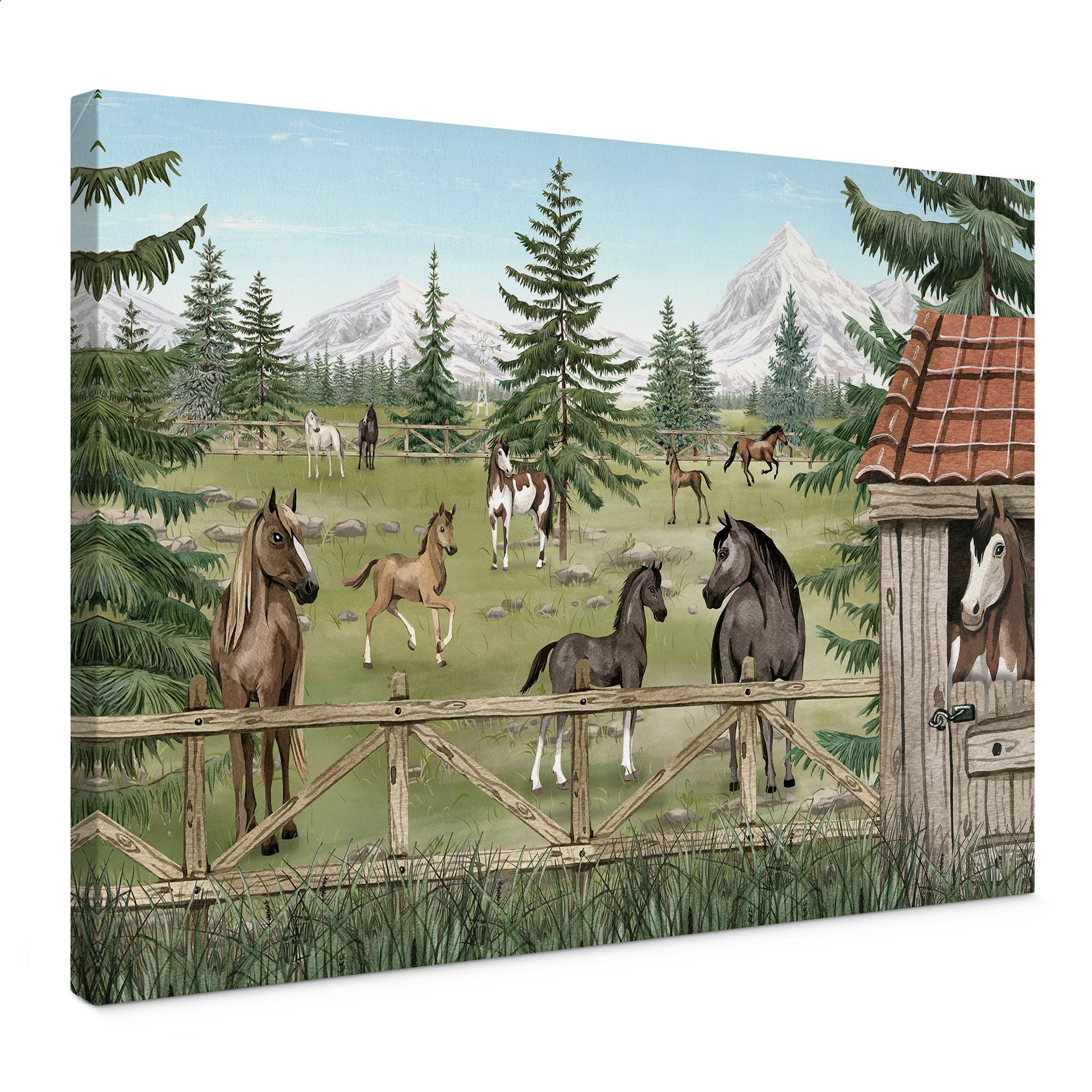 Canvas Schilderij Paardenwei in het Natuurpark - Oliver Robins