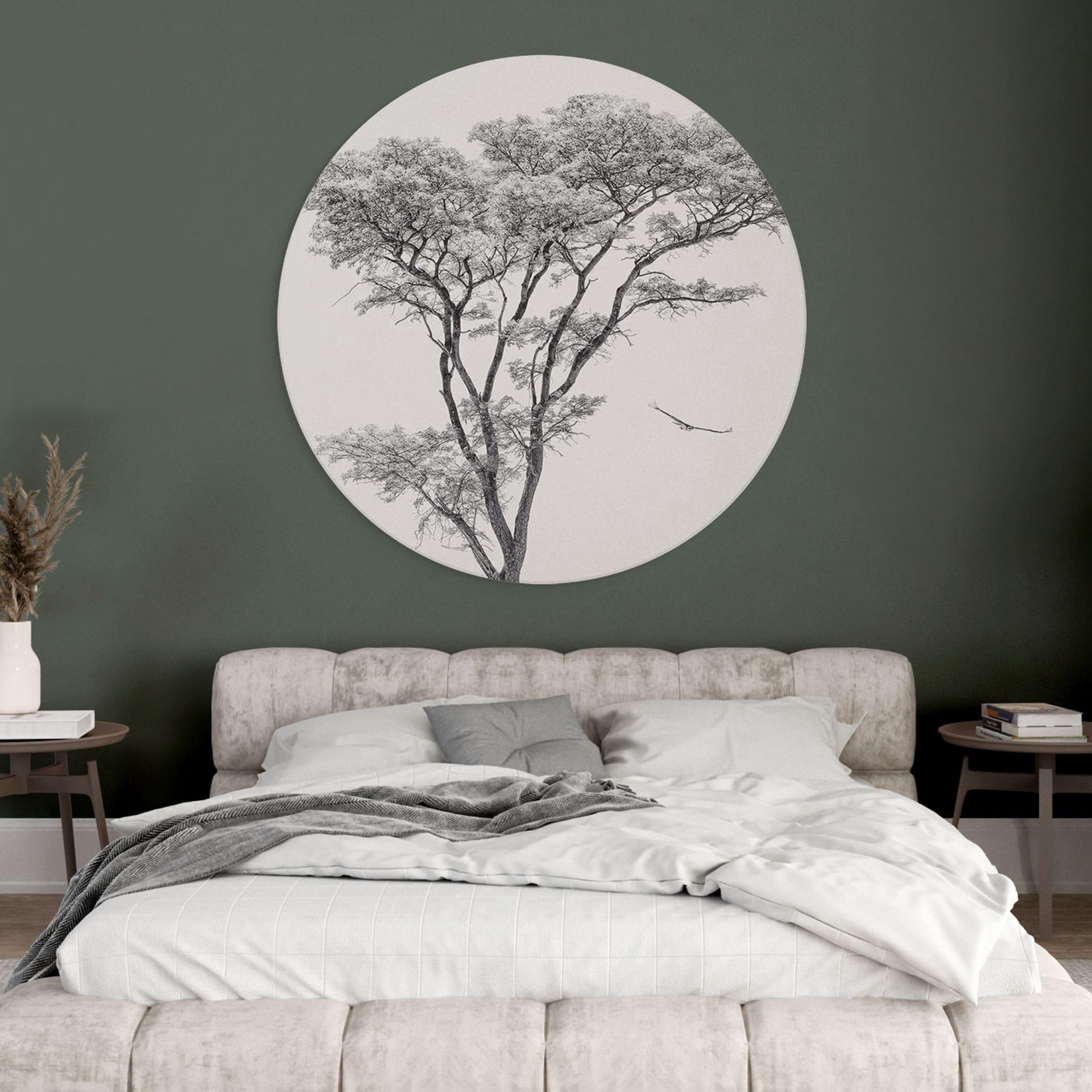 Wandbild Minimalistischer Baum in ruhiger Landschaft - Flour - Alu-Dibond Rund