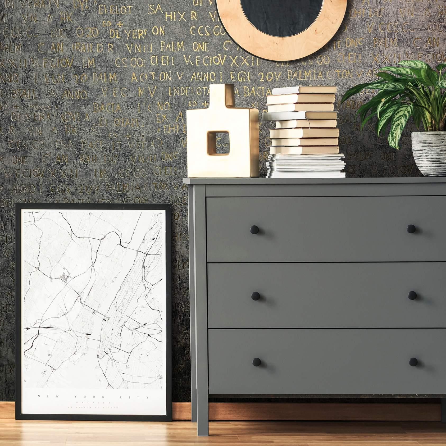 grafisk tapet, non-woven tapet Novamur Jackie antracit