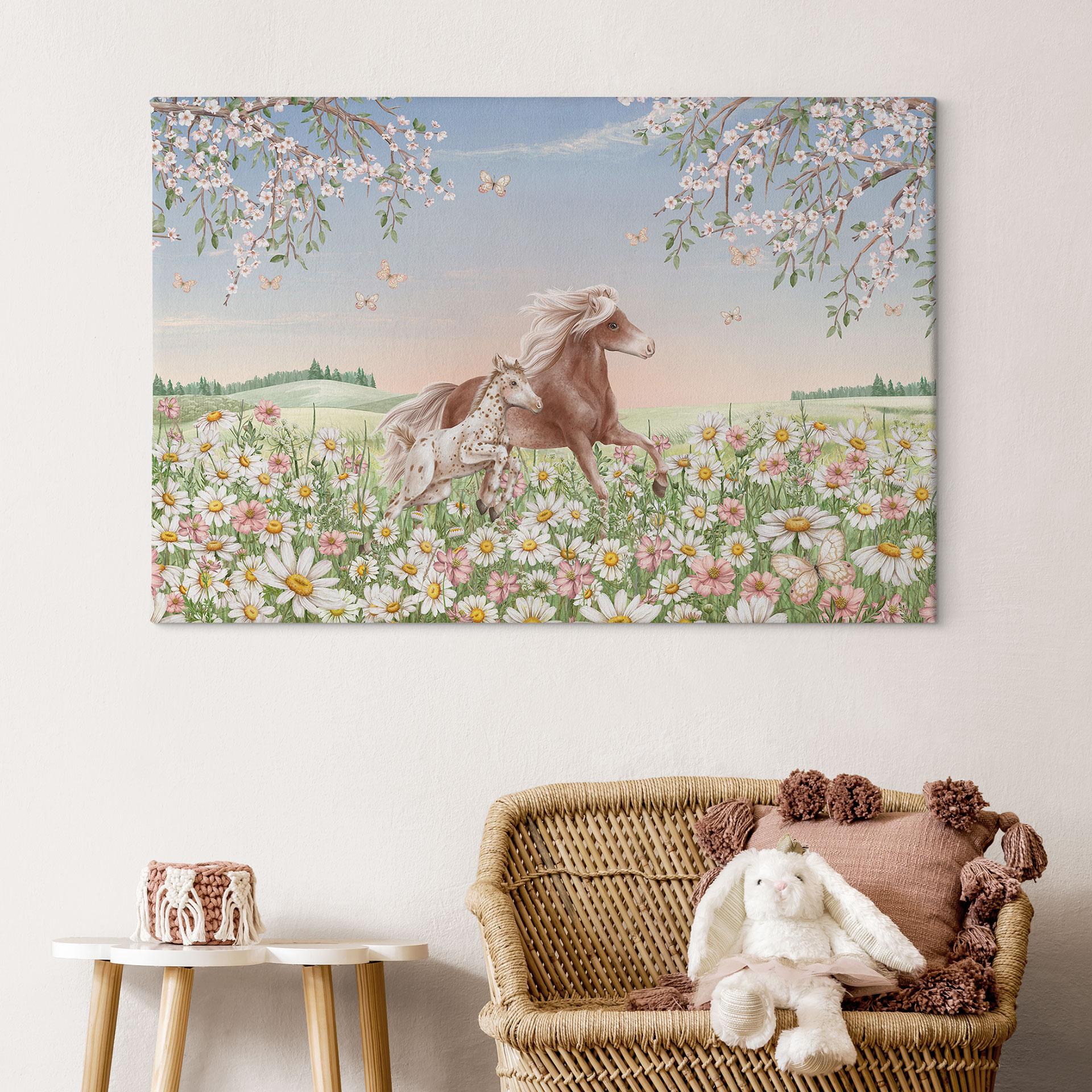 Canvasbillede Heste i blomsterengen - Kikki Belle