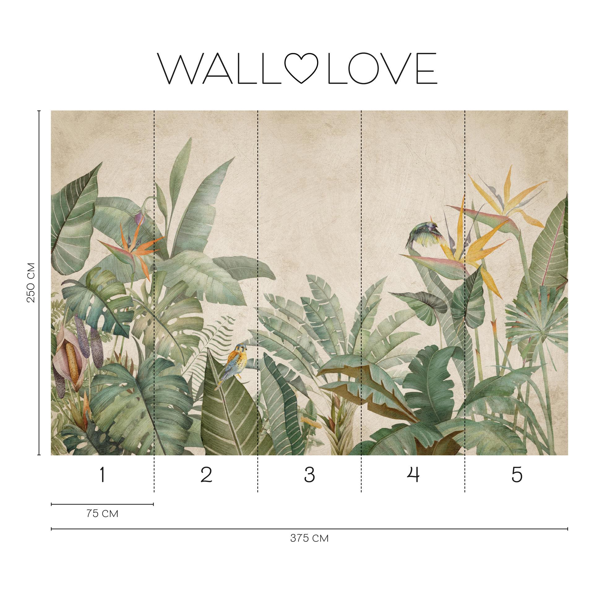 Tropische bladeren vintage groen beige 3,75 x 2,50 m - Vliesbehang botanische stijl