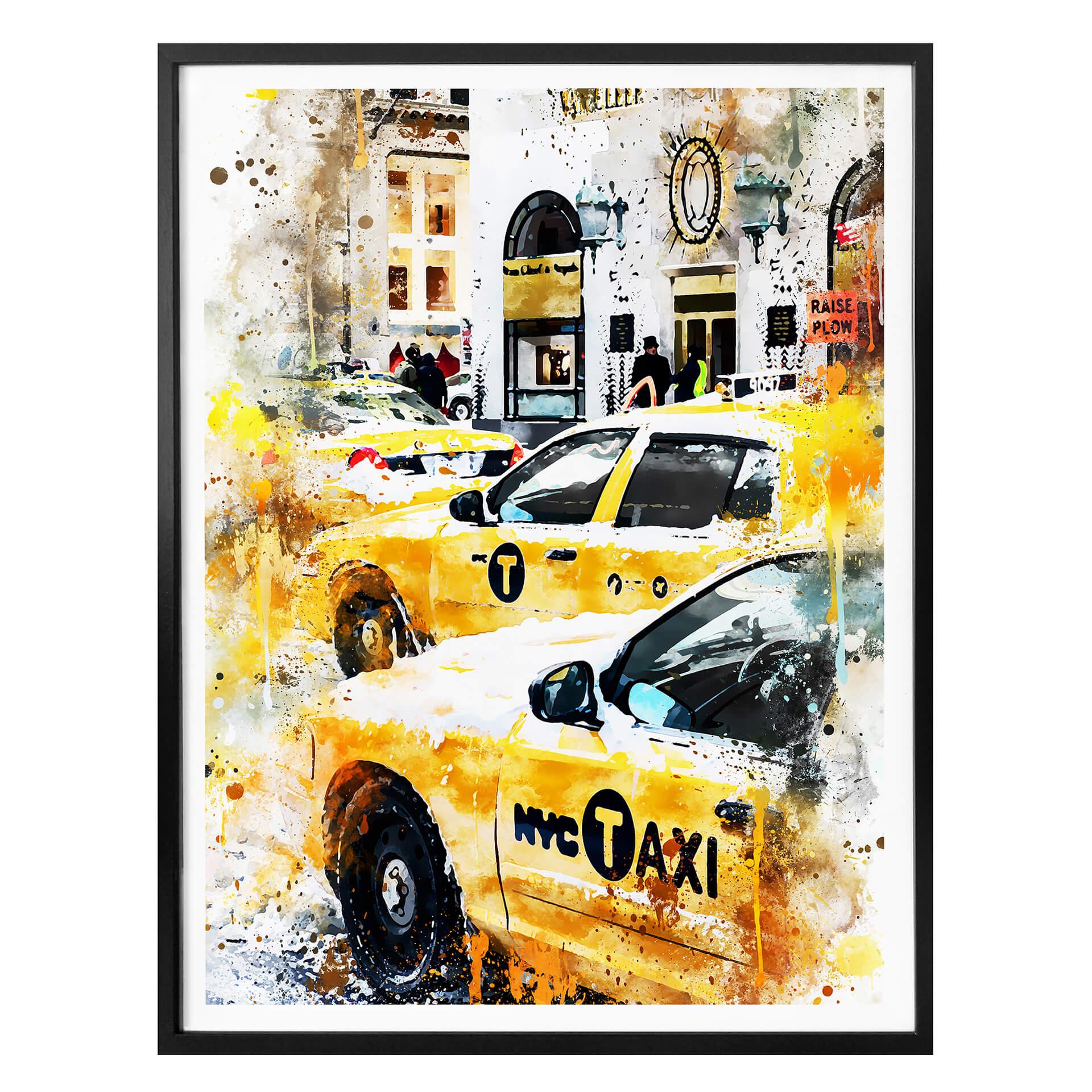 Poster Hugonnard - Akvarell: Taxibilar i New York