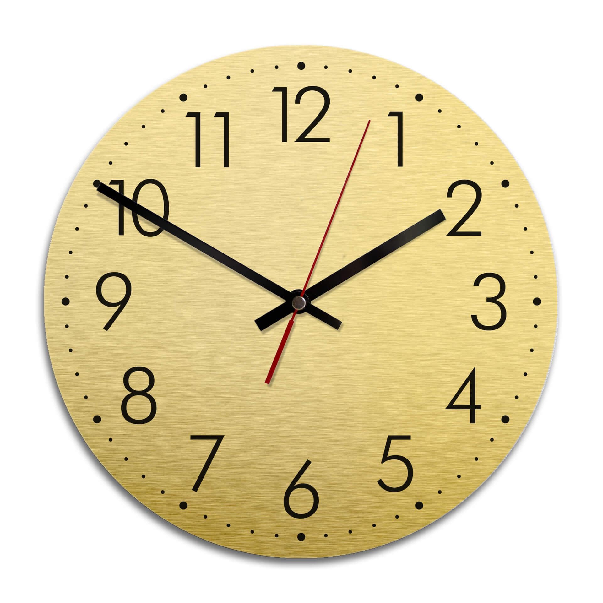 Wanduhr Alu Dibond Goldeffekt - Modern mit Minutenanzeige - Ø 28 cm
