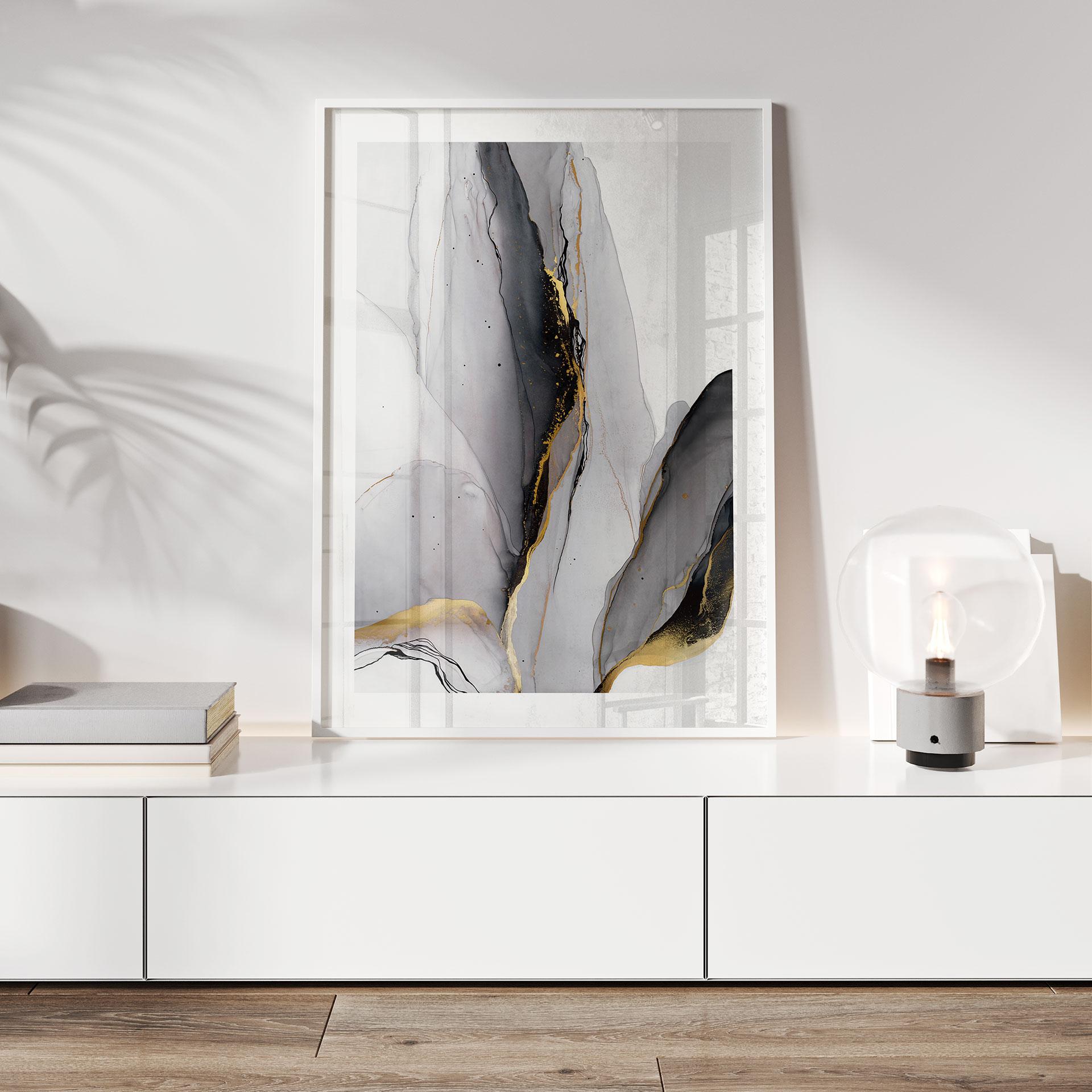 Plakat Abstrakt komposition i guld og grå - Shelest