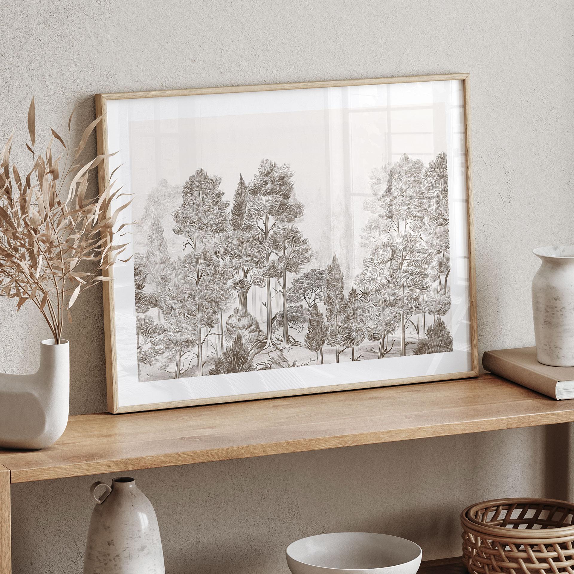 Poster Wald mit Waldlandschaft in Beige - Ms Tiff