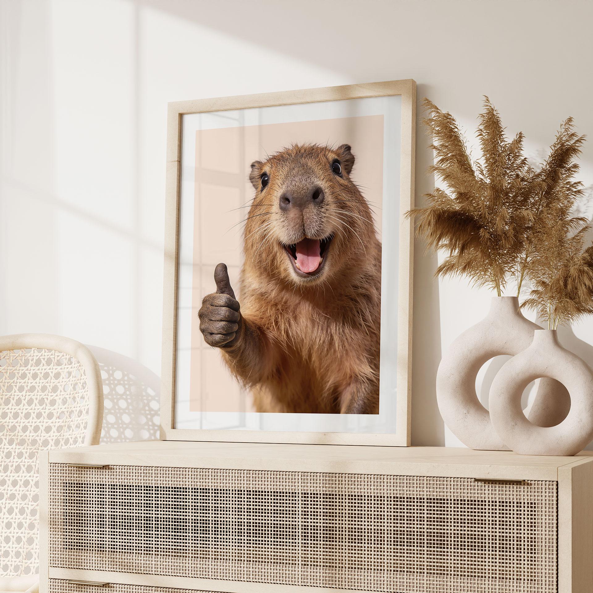 Glad Capybara-plakat med tommelfingre op