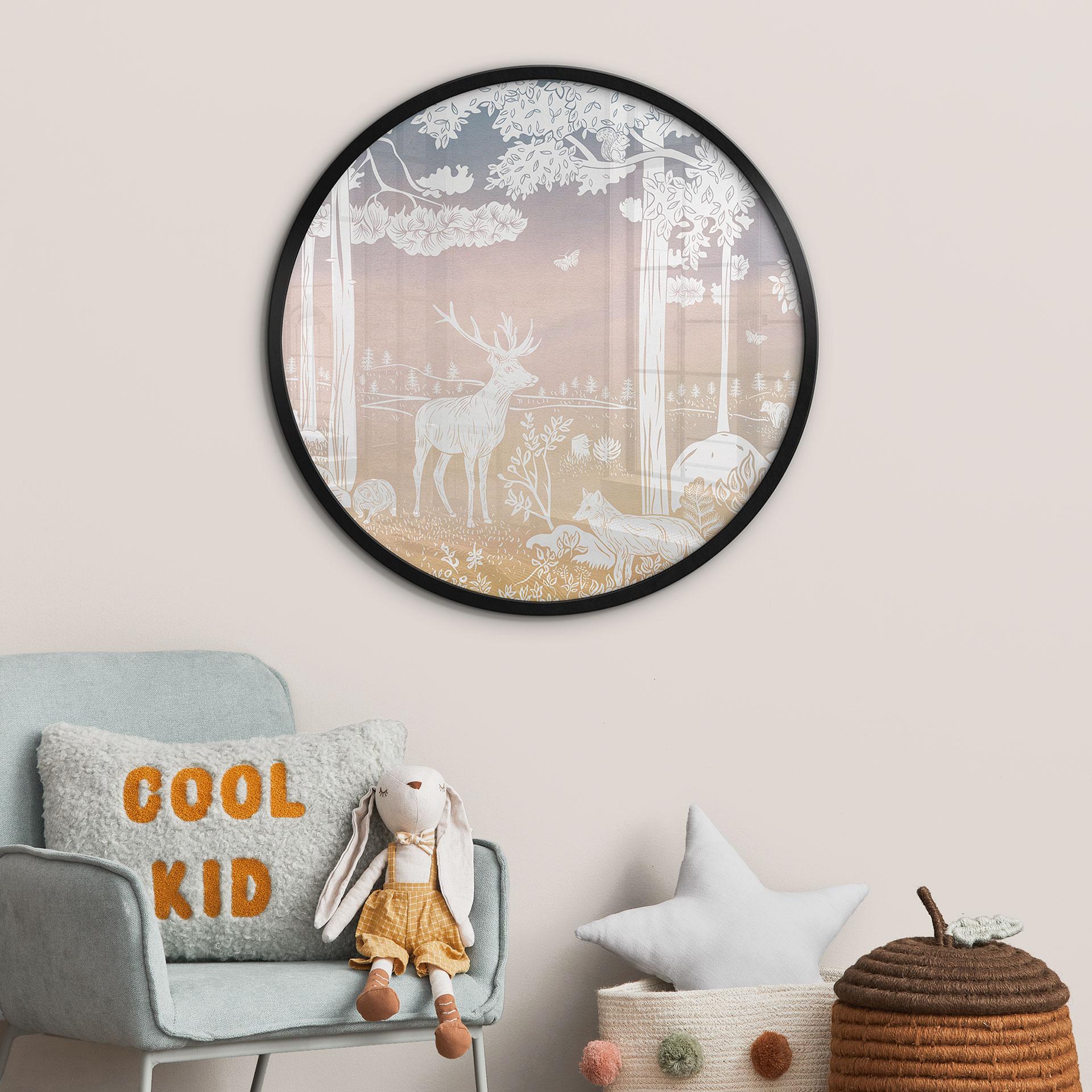 Póster Bosque tranquilo con ciervos y zorros - Ombre - Kikki Belle - Redondo