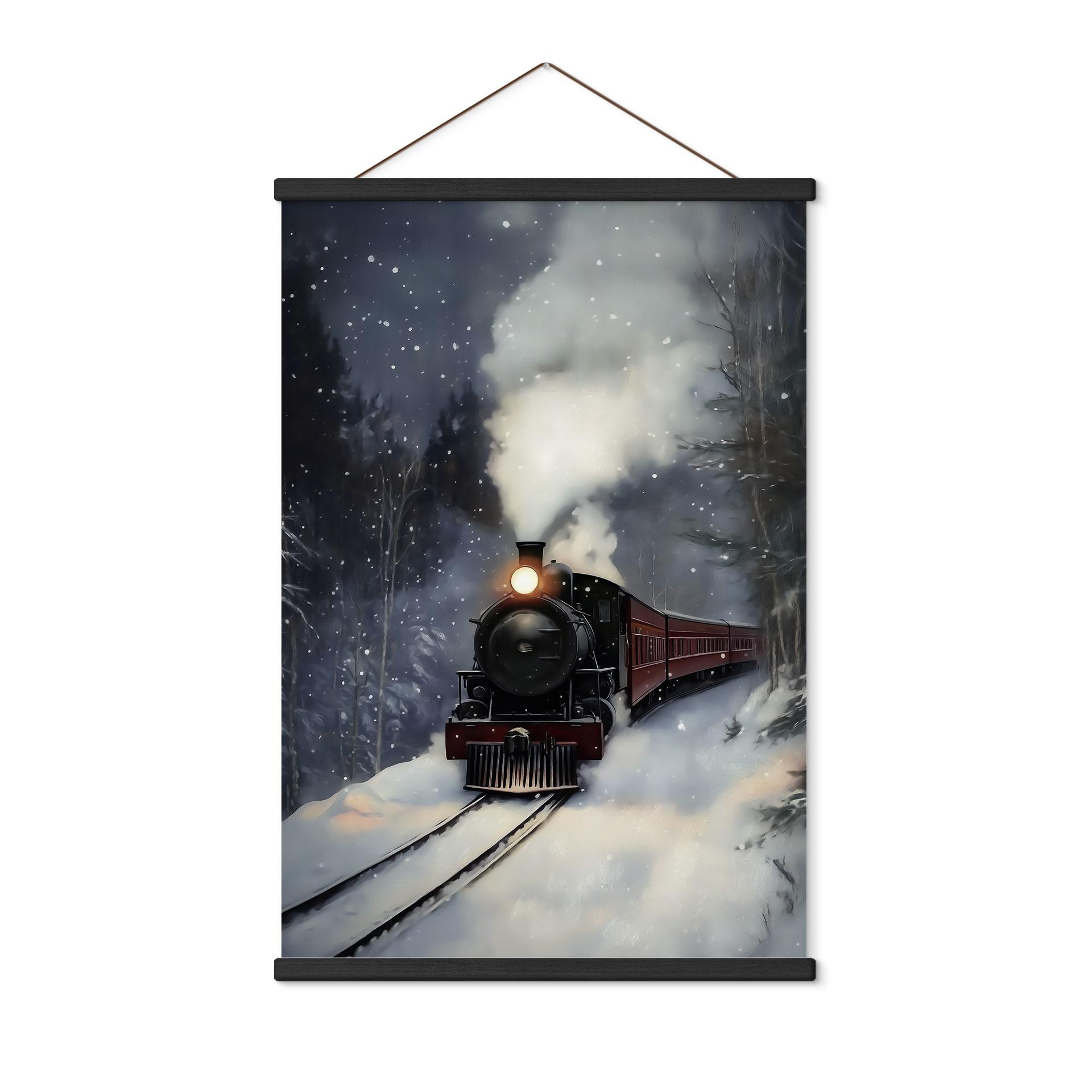 Tekstil plakat damplokomotiv i en snedækket skov - Melloi Art Prints