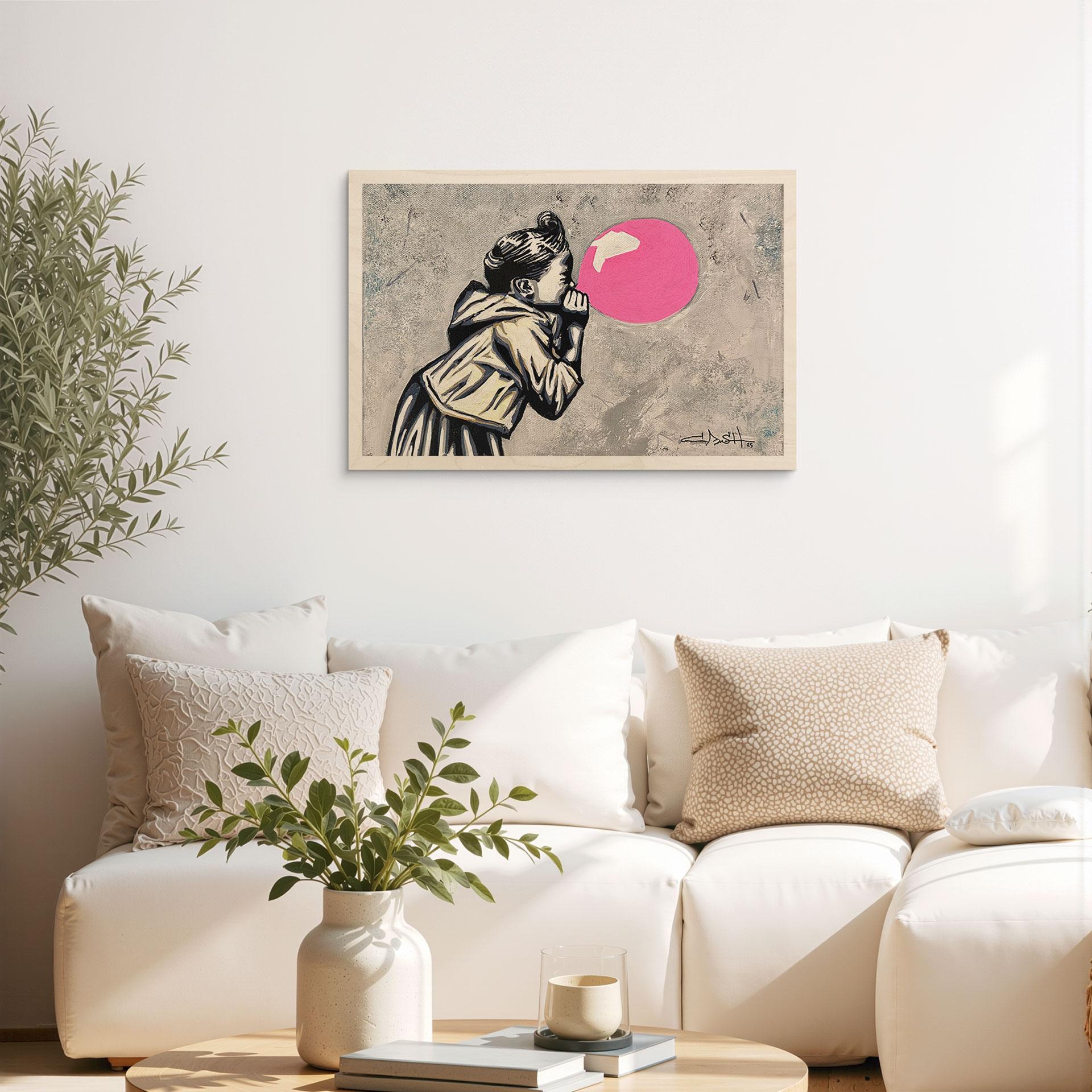 Holzbild Pink Bubblegum Streetart - Habib