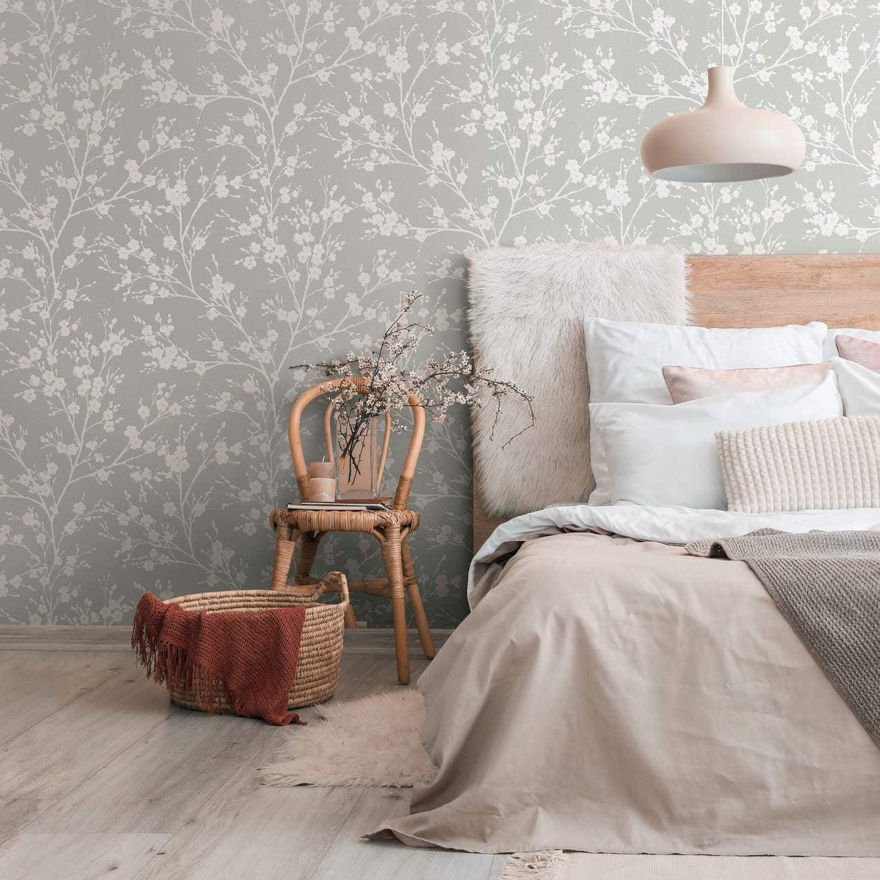 Blomstertapet, non-woven tapet Novamur Yvi grå