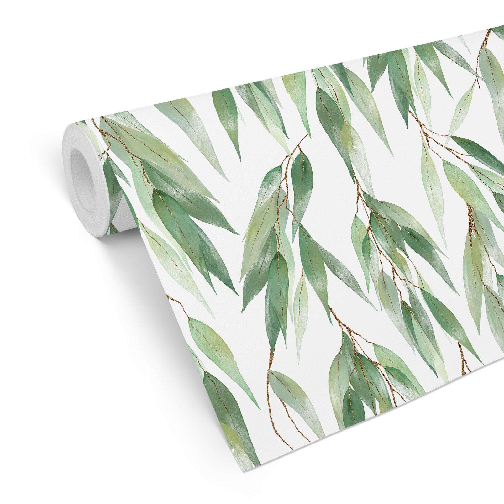 Tapet med mønster grene med grønne blade - UN Designs