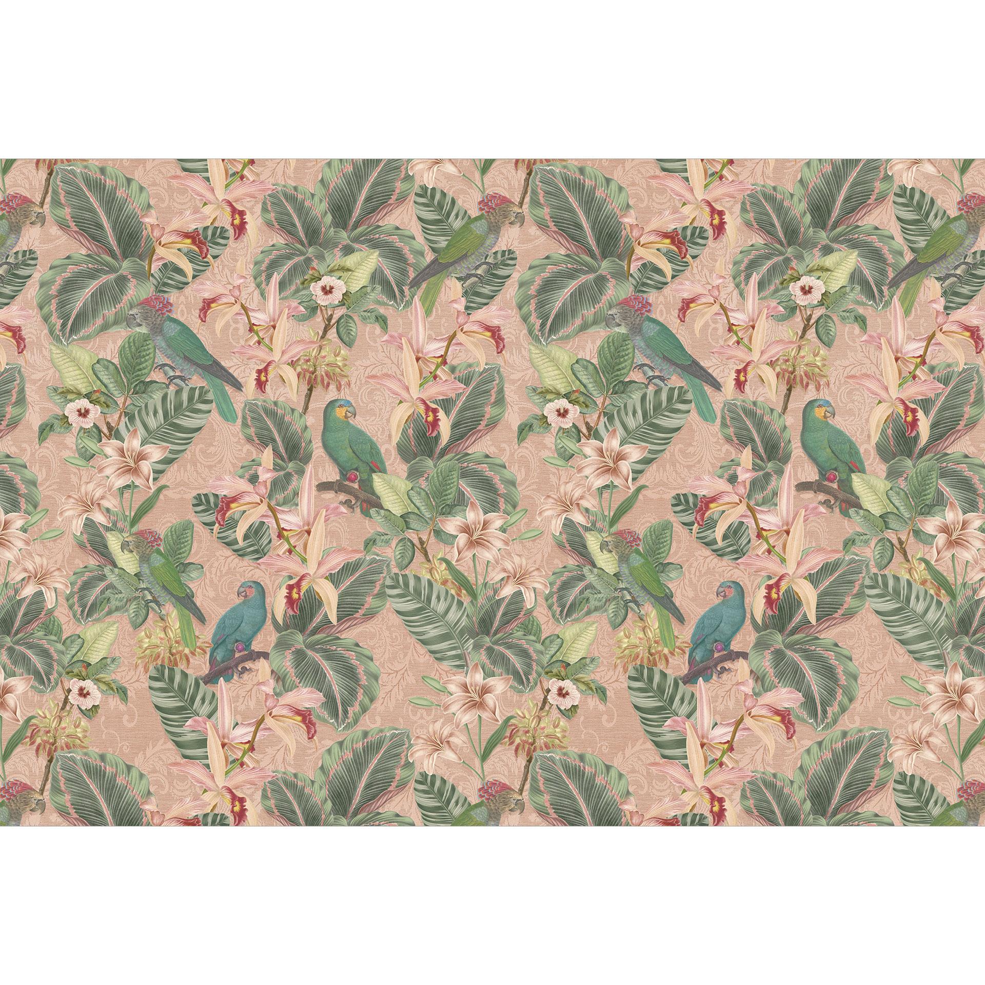 Jungle met papegaaien roze Fotobehang - stadsjungle behang - Bloomery Decor