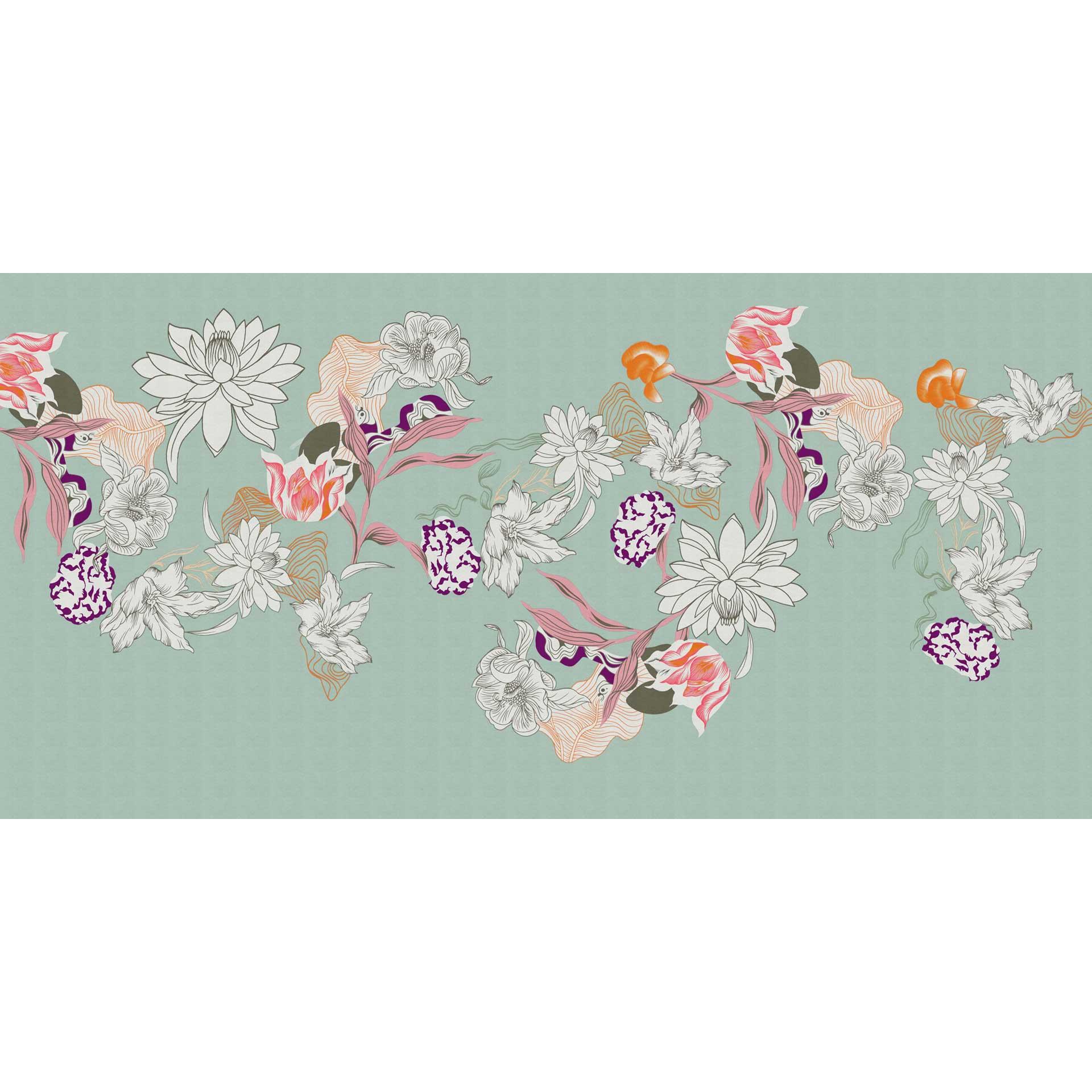Bloemen fotobehang op mintgroen - elegant vliesbehang met bloemenpatroon