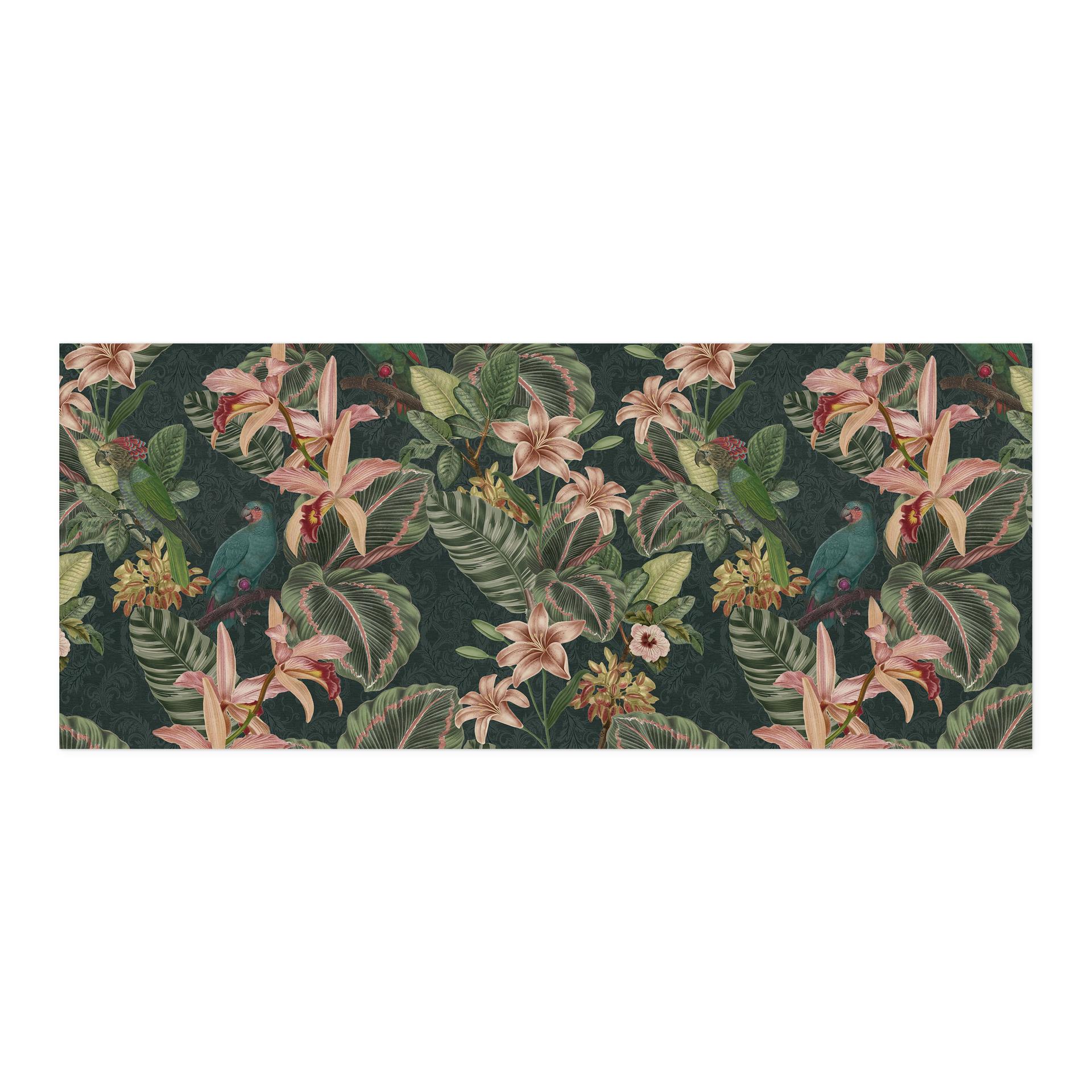 Selvklæbende stænkplade til køkken jungle med papegøjer natgrøn - Bloomery Decor