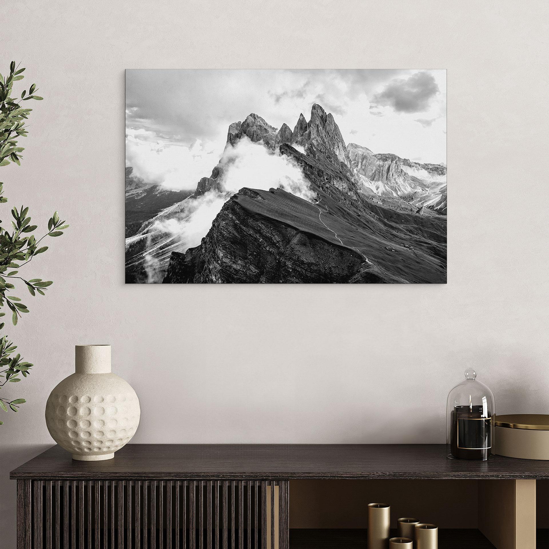Wandbild Blick auf die Alpen - Berglandschaft der Dolomiten - Alu-Dibond