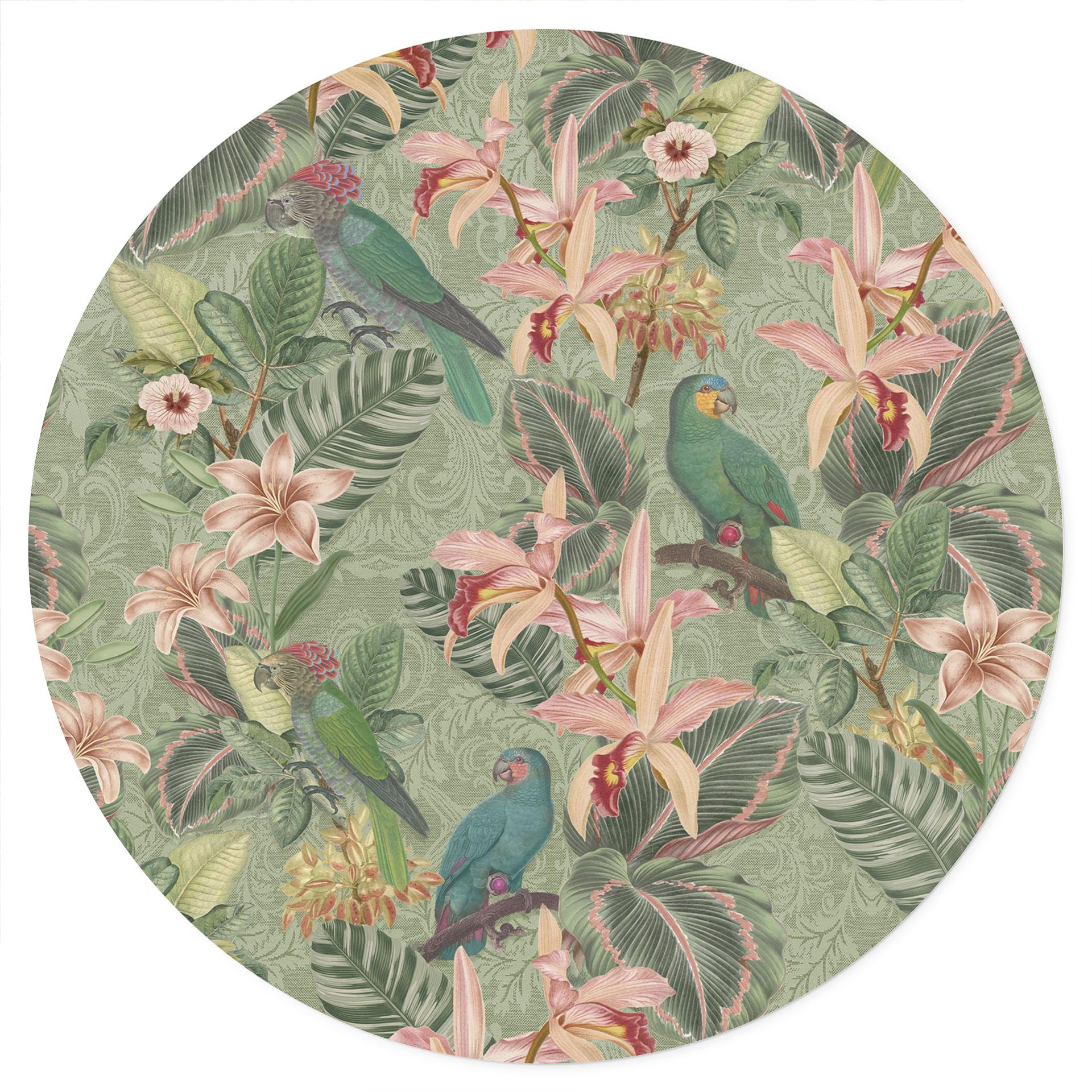 Jungle Muursticker met papegaaien groen - Bloemdecor - Rond