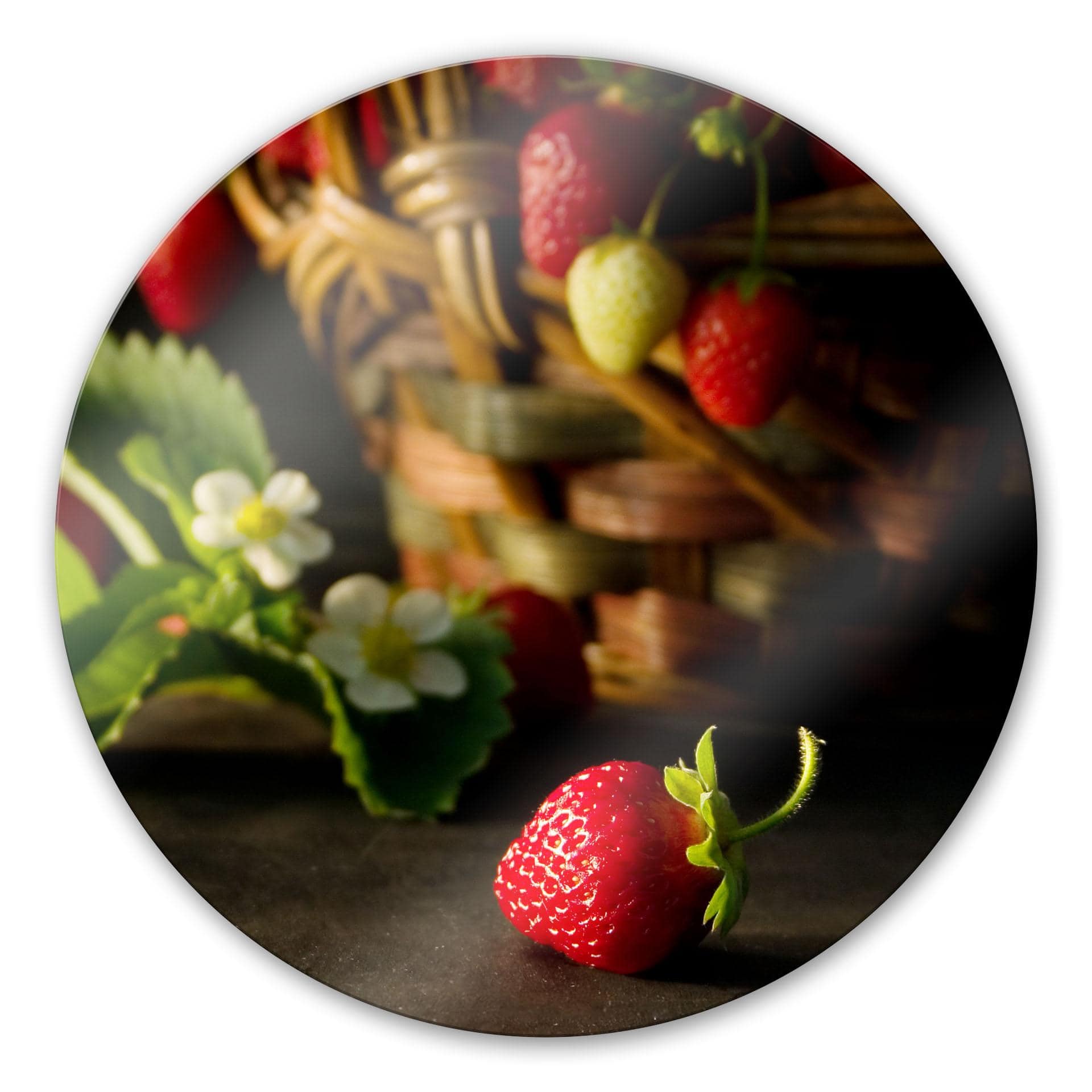 Tableau en verre - Panier de fraises - rond