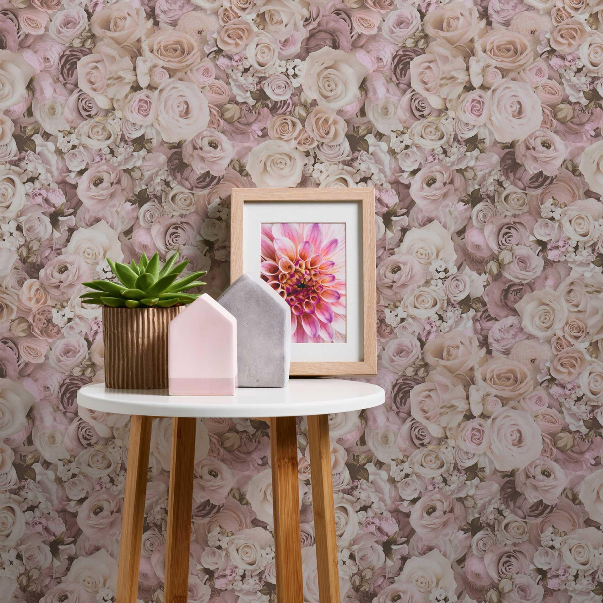 Selvklæbende tapet & møbelfolie - blomster - roser - pink - rulle 840x53 cm