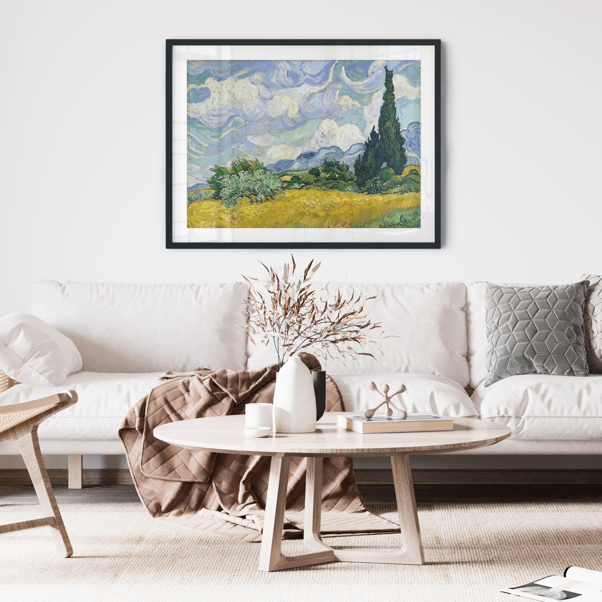 Plakat Van Gogh - Hvedemark med cypresser