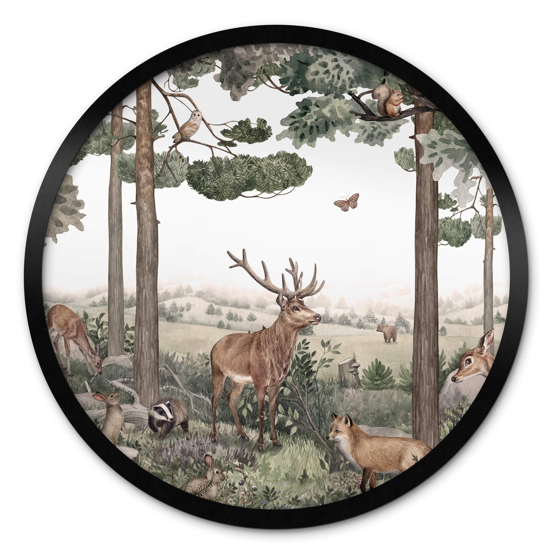Poster Kikki Belle - Inhemska djur i skogen - Rund