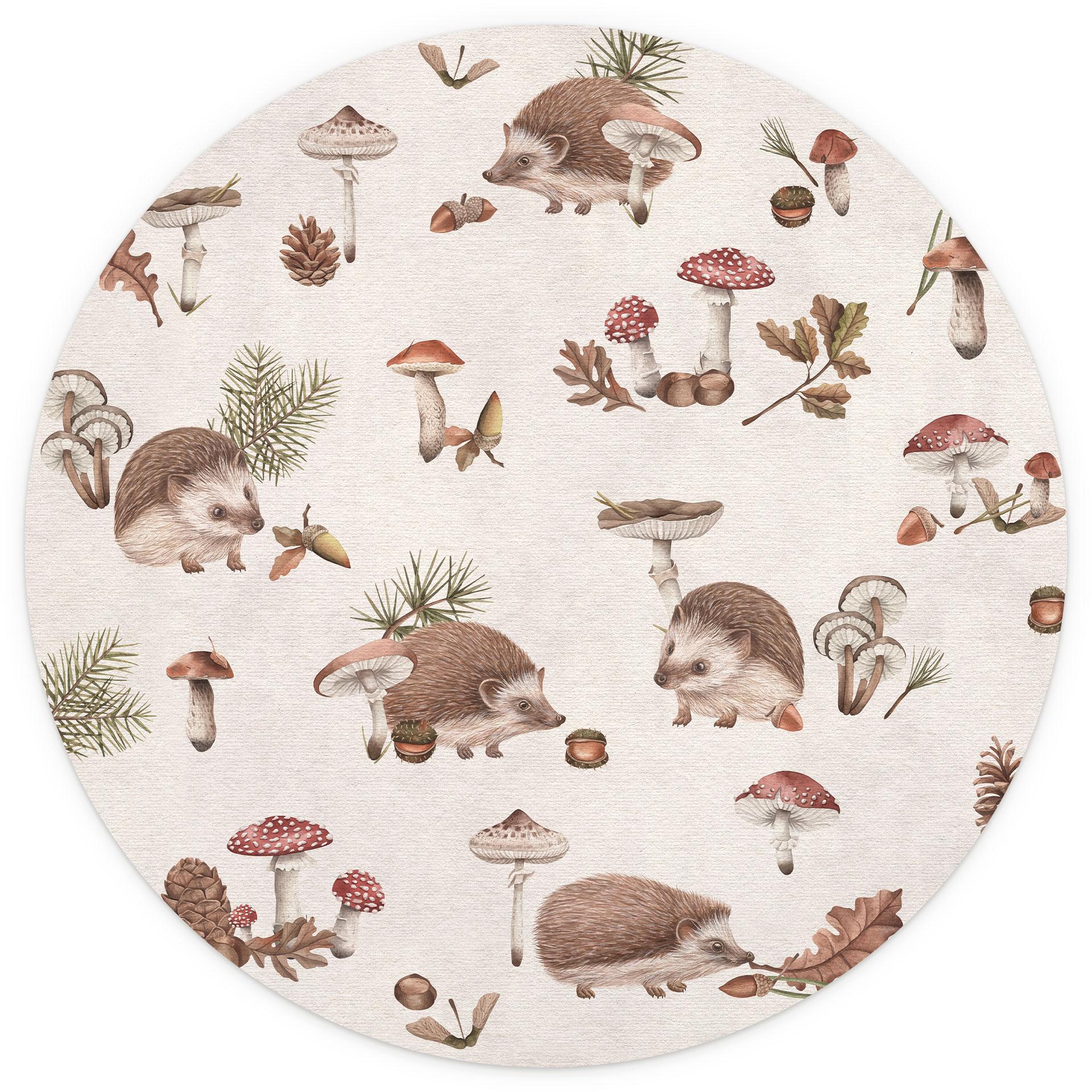 Lieve egels in het herfstbos Fotobehang - Kikki Belle - Rond - vliesbehang/zelfklevend vliesbehang