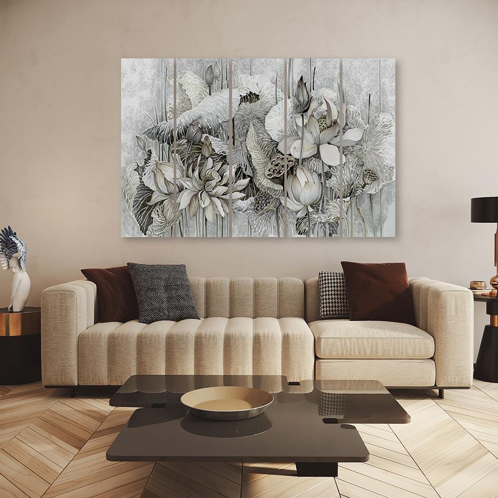 5 stykke lærredstryk, Saint Lotus-blomster