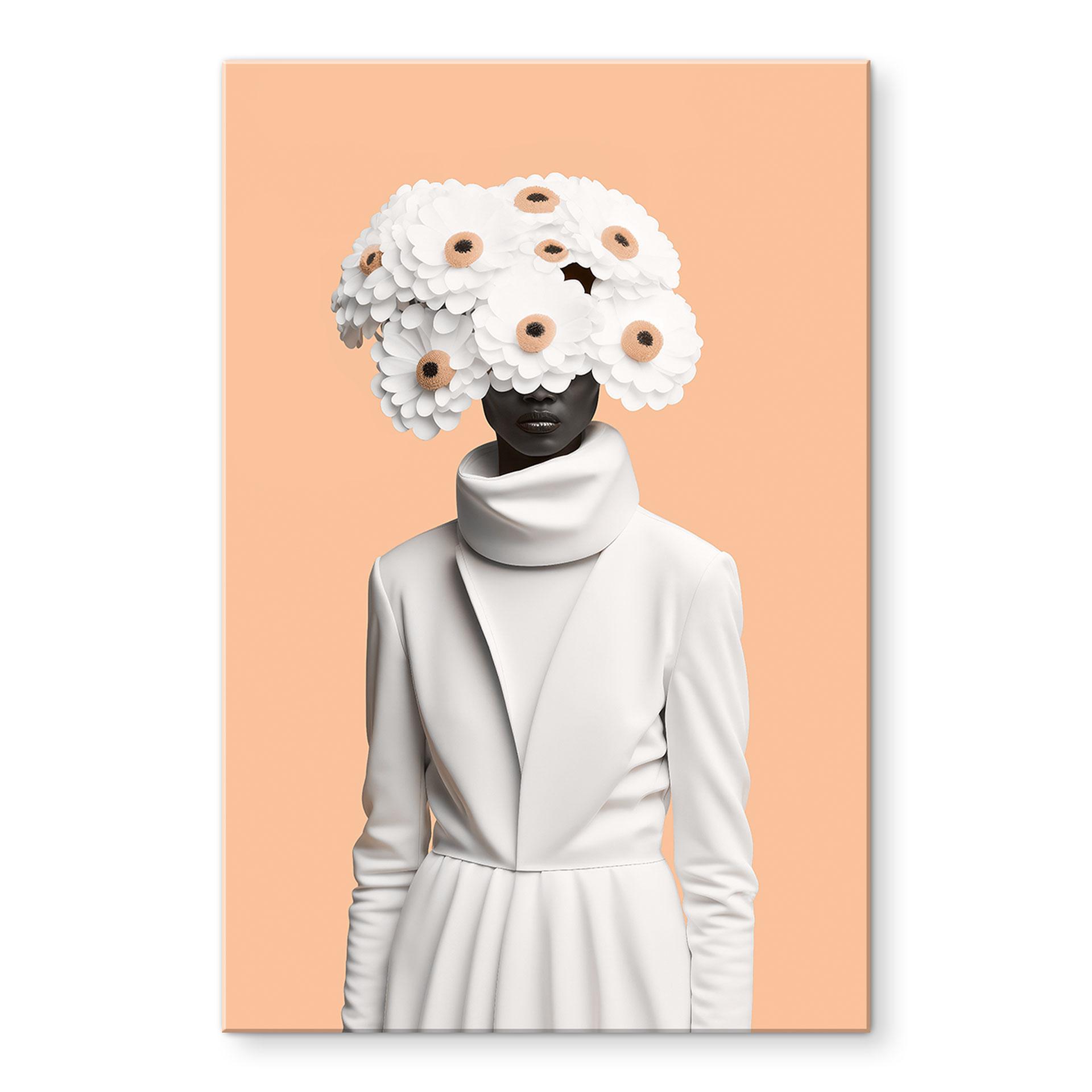 Akrylbillede Dame i hvidt med blomster - Treechild