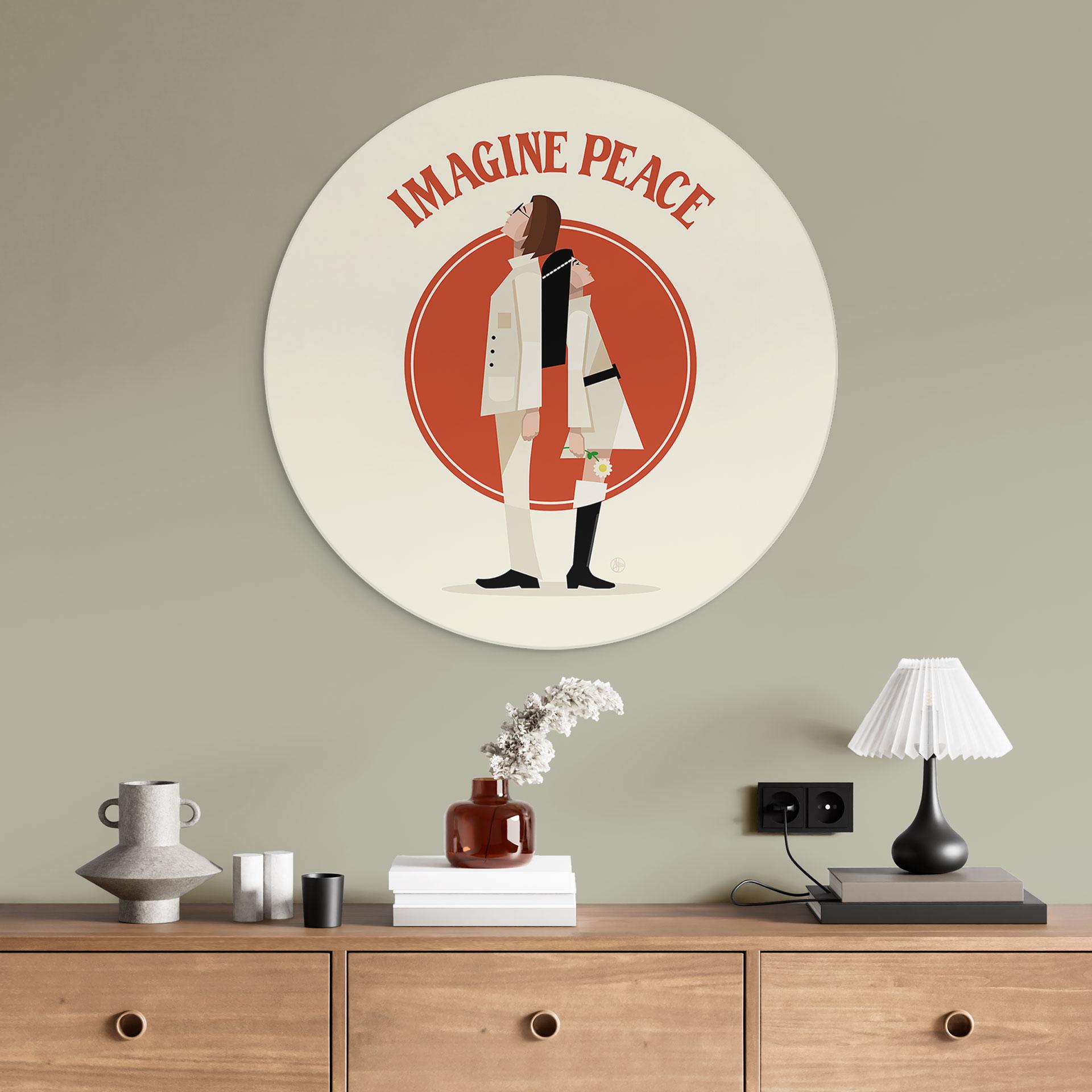 Billede Imagine Peace - To for fred og håb - Retrodrome - rund – print på aluminium (Alu-Dibond)