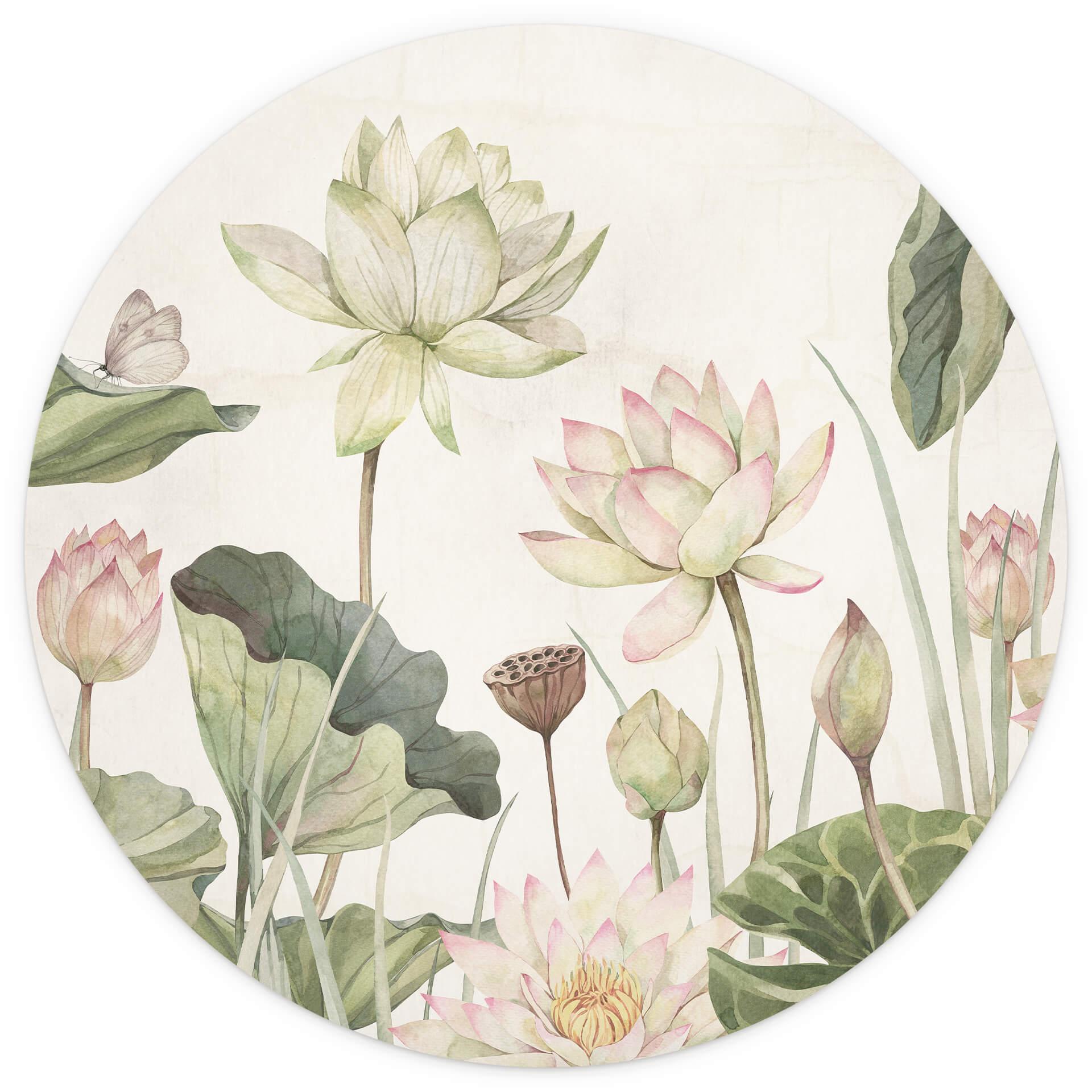 Fototapet - Rundt Sir Edward - Vandlilje-idyl i pastel - vliesetapet/selvklæbende non-woven tapet