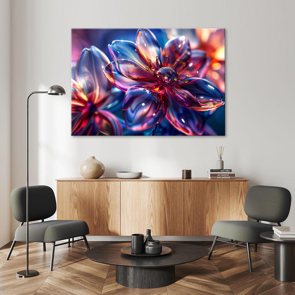 Canvasbillede, skinnende 3D-blomster