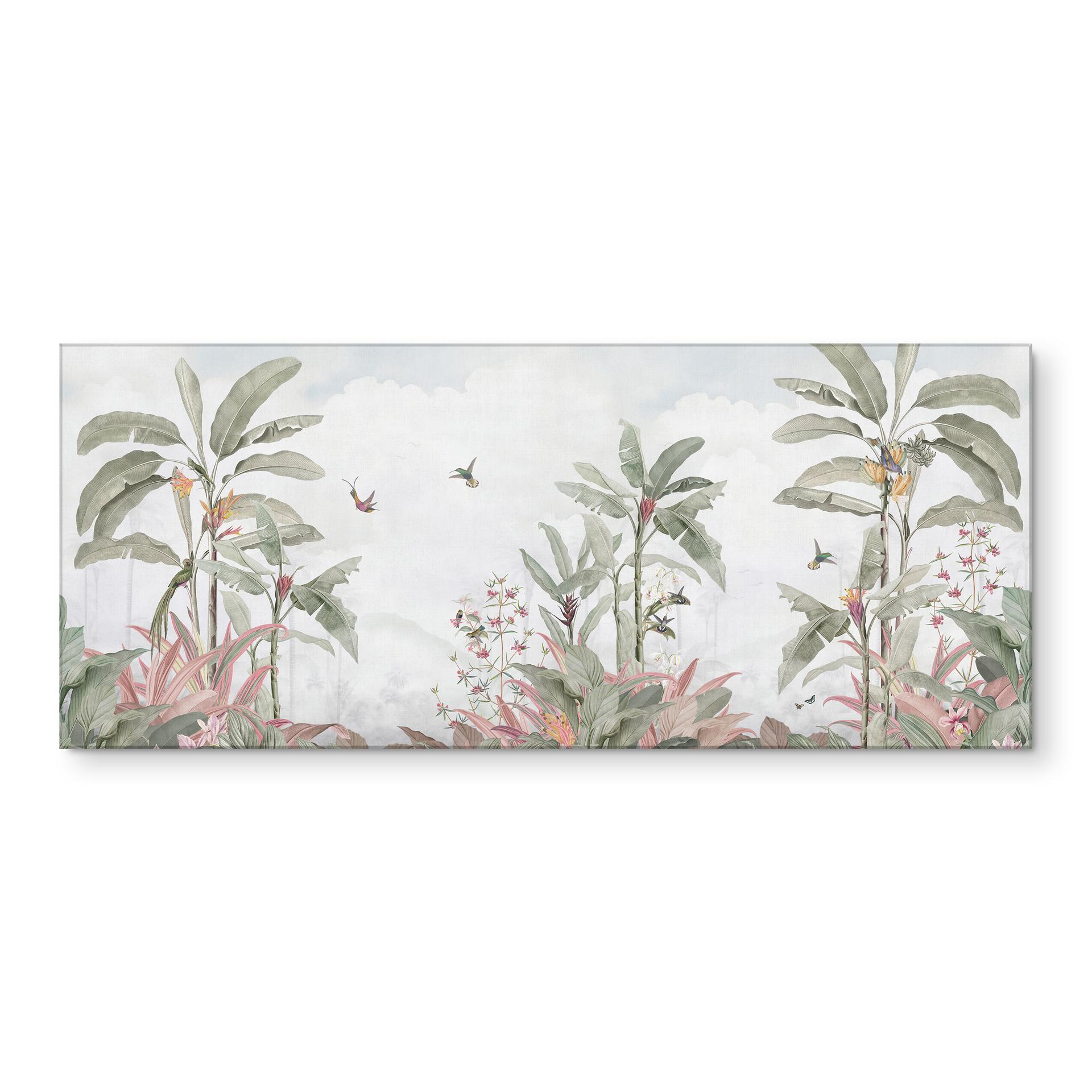 Stænkplade til køkken Tropisk idyl med kolibri blå - Bloomery Decor