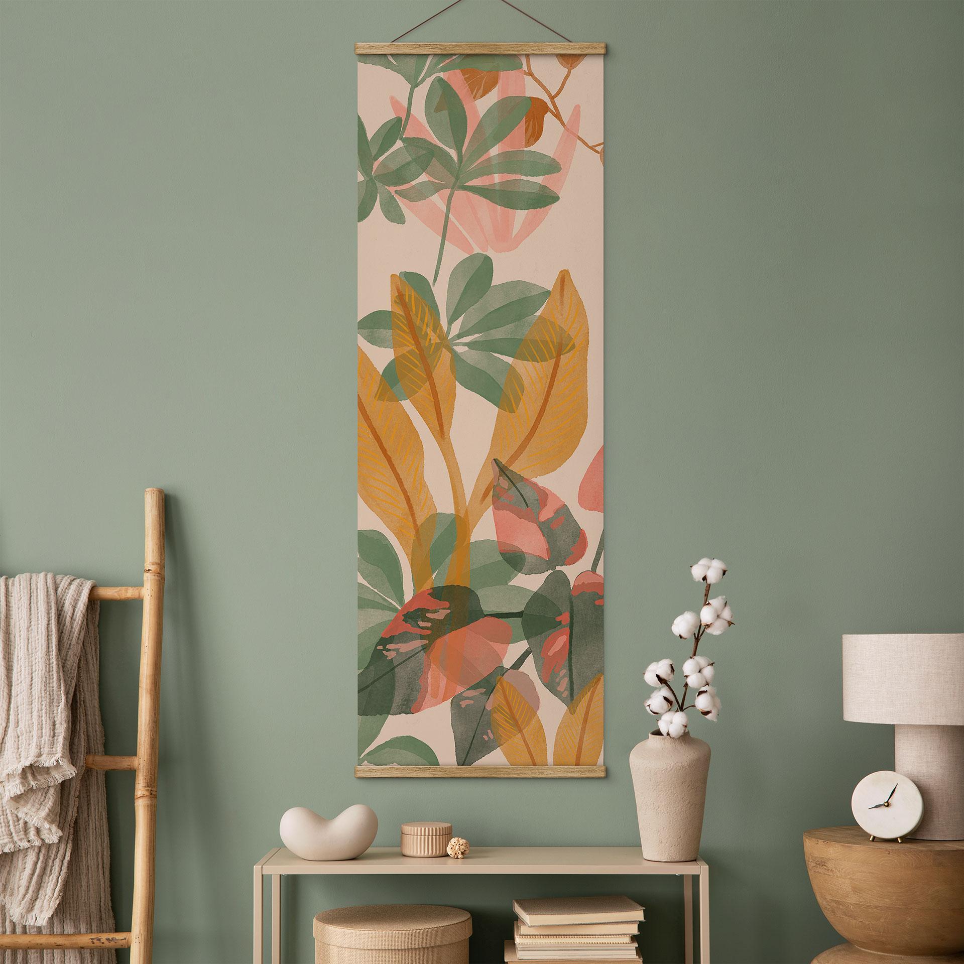 Botanisk Tekstil plakat have med tropiske planter - Goed Blauw - Panorama