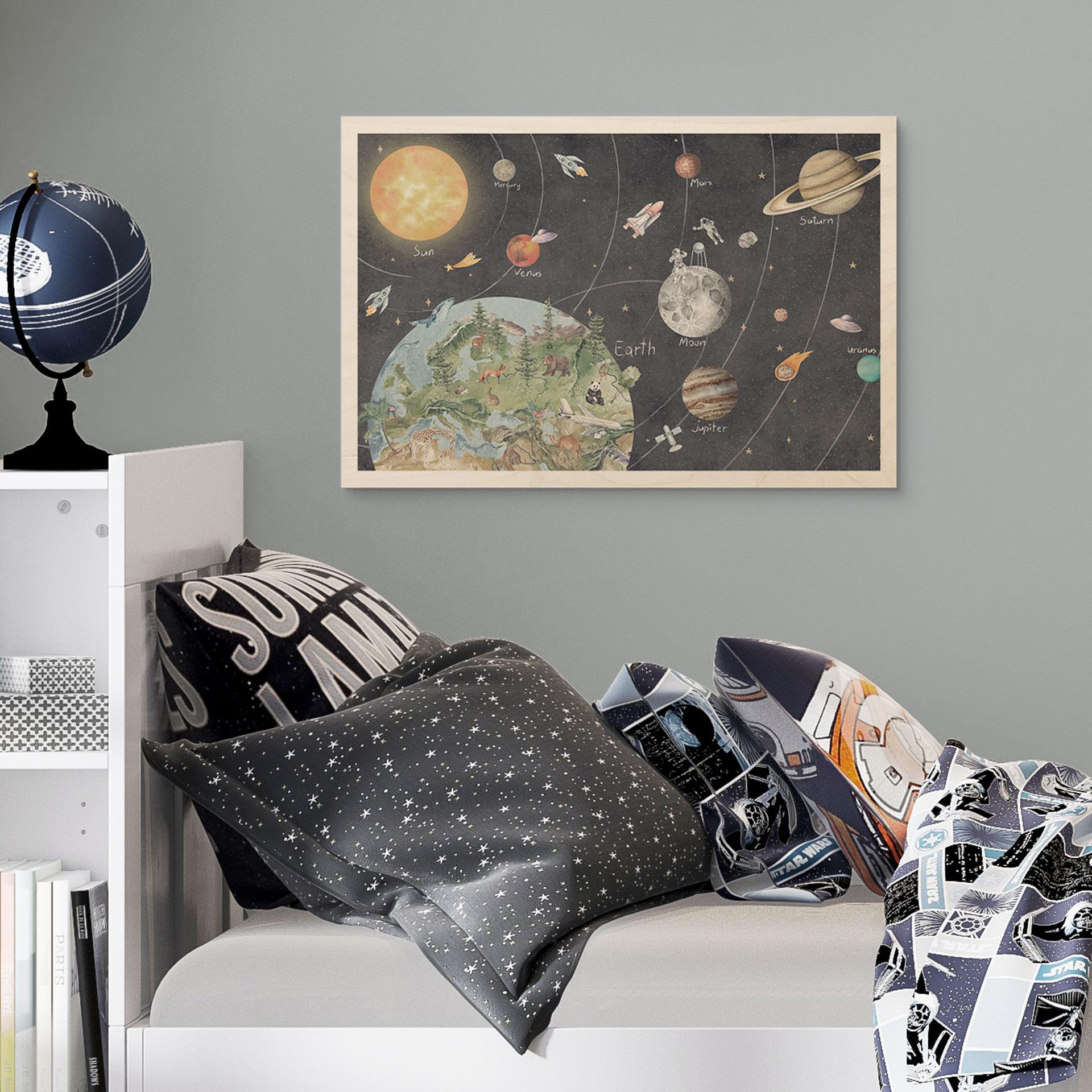 Holzbild Sonnensystem mit Planeten und Erde - Ms Tiff
