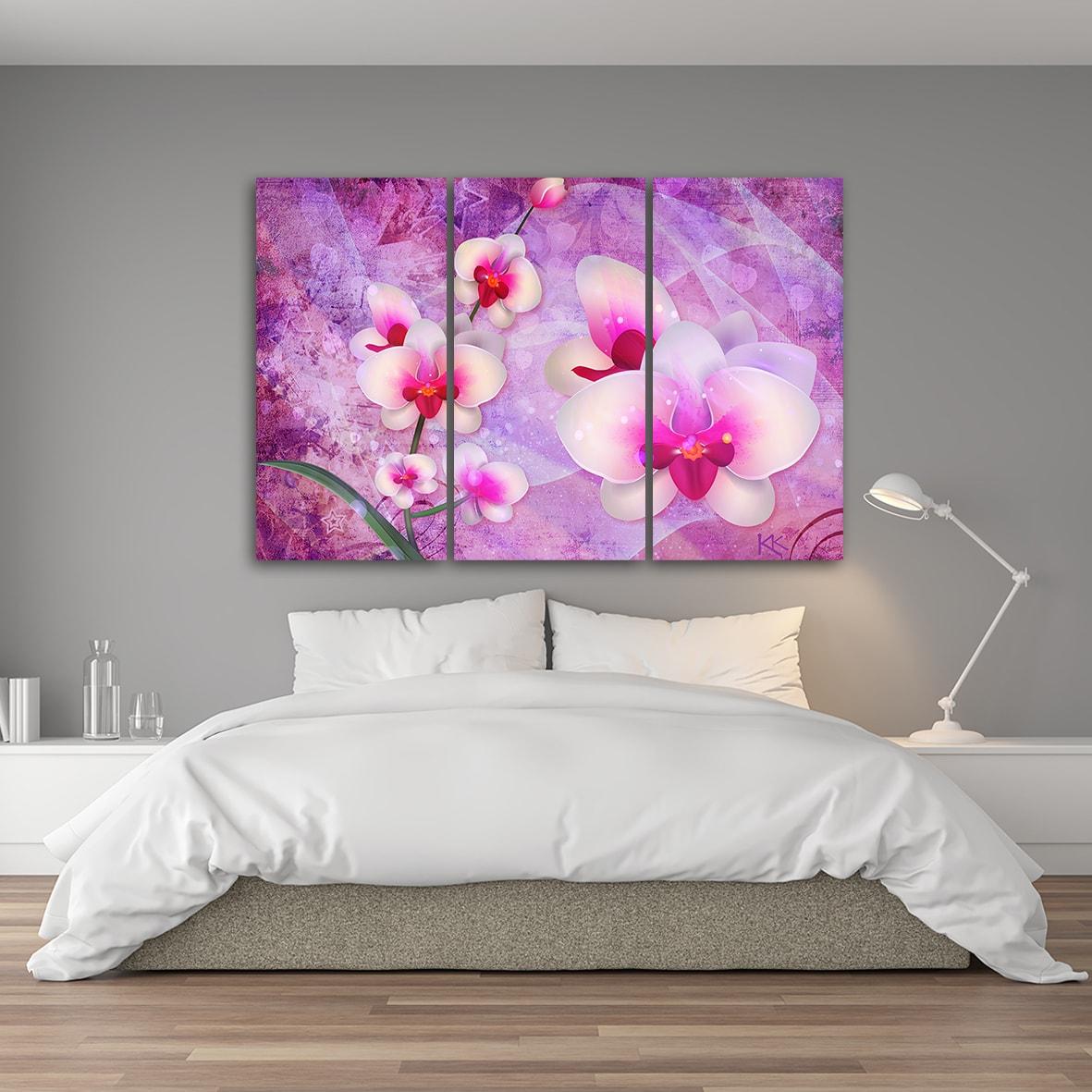 3 stykke lærredstryk, Orchid Blossoms Abstraktion