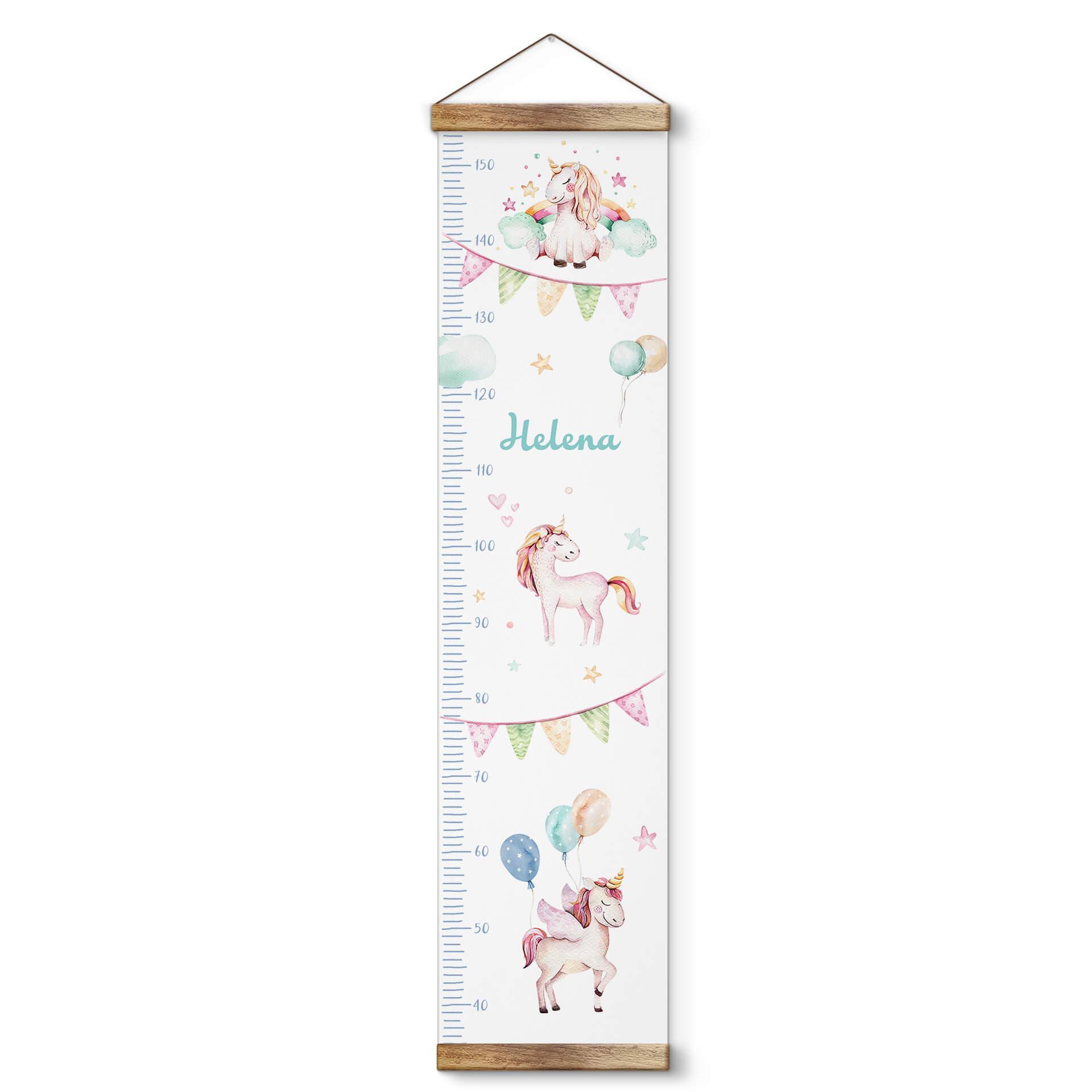 Gepersonaliseerde meetlat voor kinderen - Kvilis - Eenhoorns - 30x120 cm