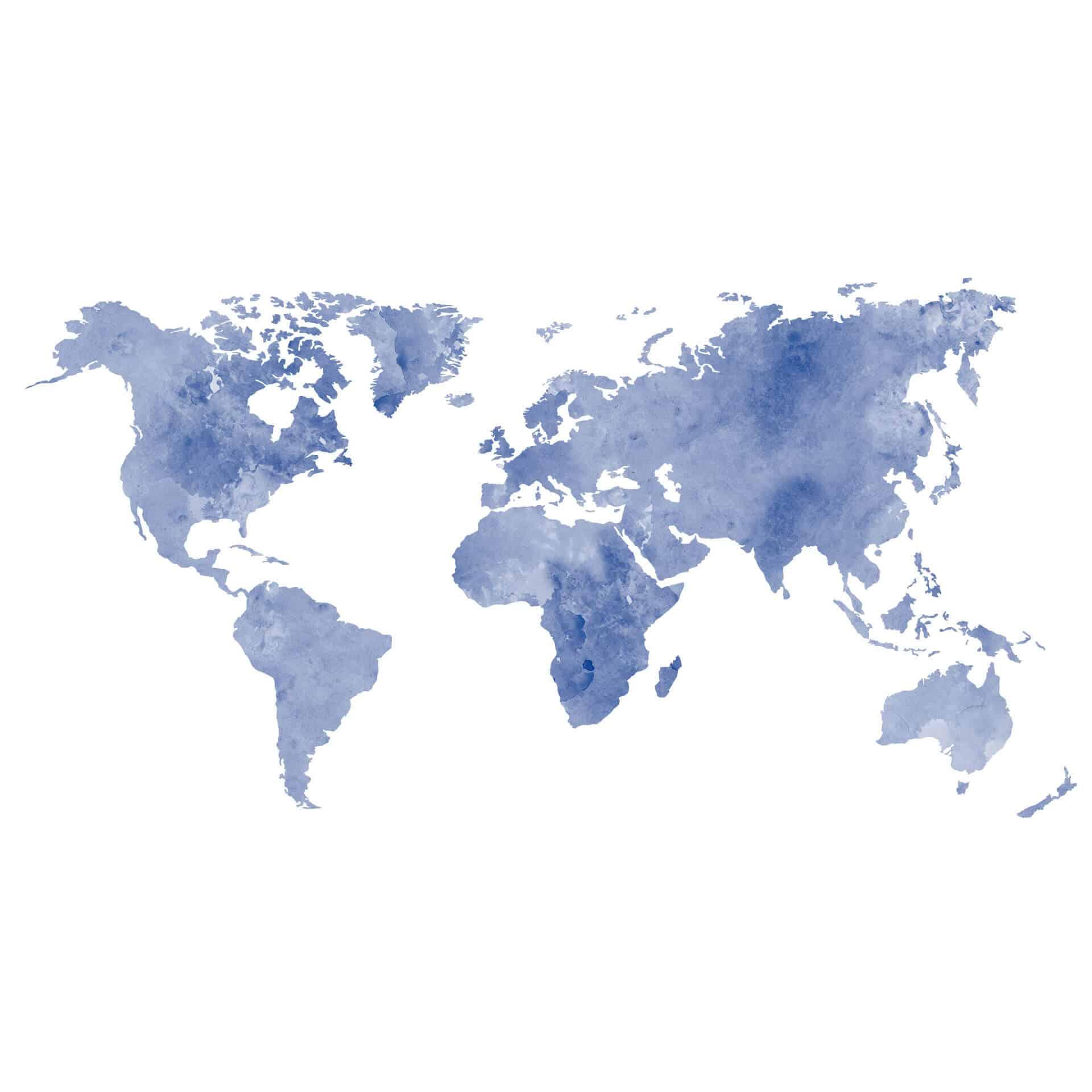 Muursticker Wereldkaart Aquarel (blauw)